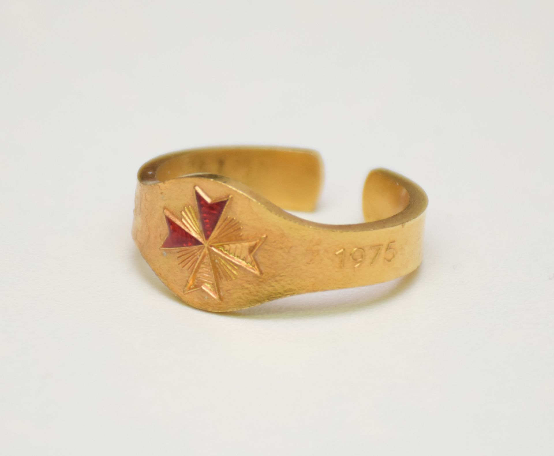 Null 纪念戒指

纪念近卫哥萨克团成立200周年的纪念戒指。刻有1775年和1975年的日期。

鎏金金属，红色珐琅。D : 2厘米

A.B.E.(珐琅质&hellip;