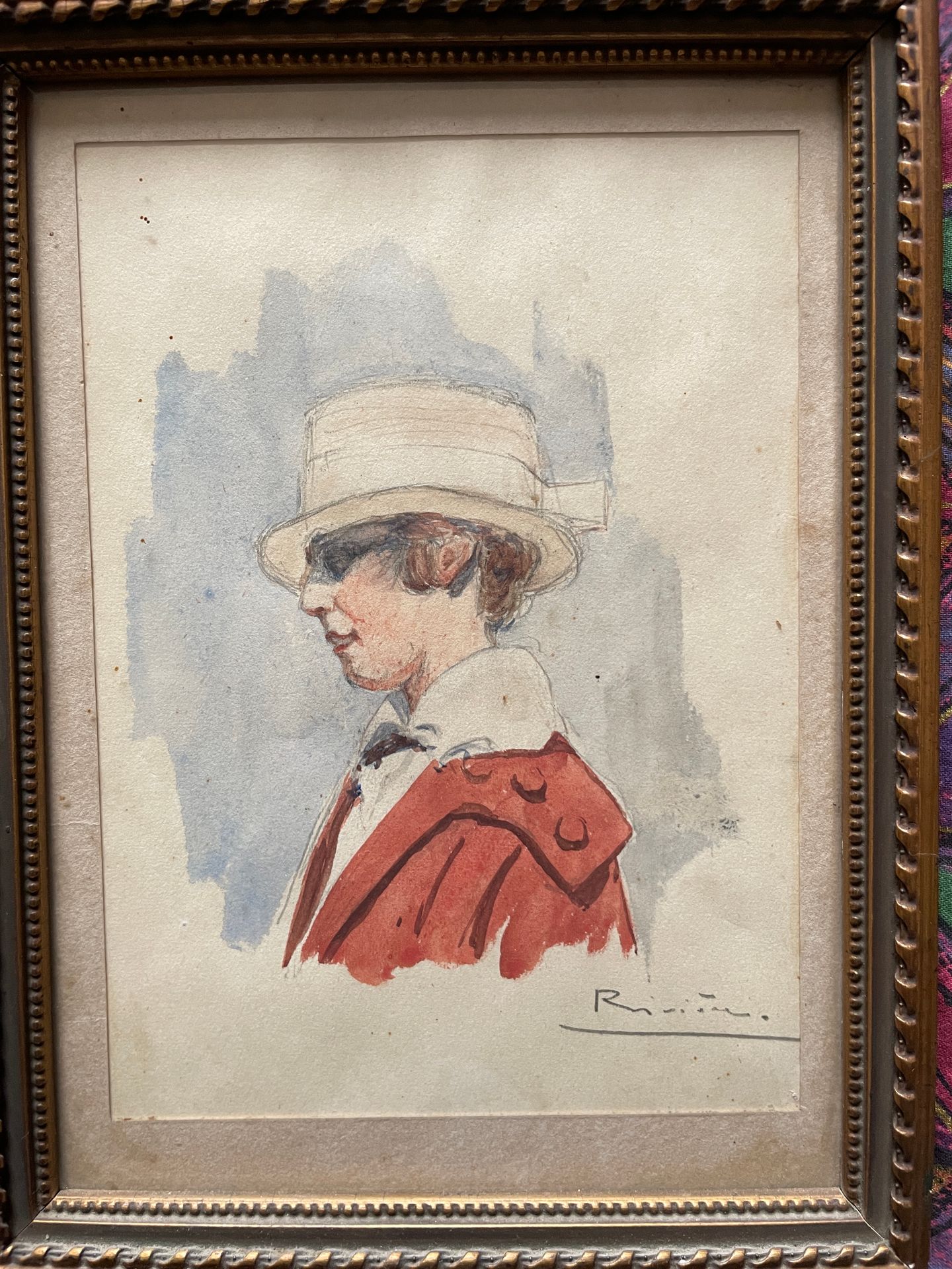 Null RIVIERE 活跃于20世纪

戴帽子和穿红衣服的女人

水彩画，铅笔。右下方有签名

15,5 x 11,5 cm