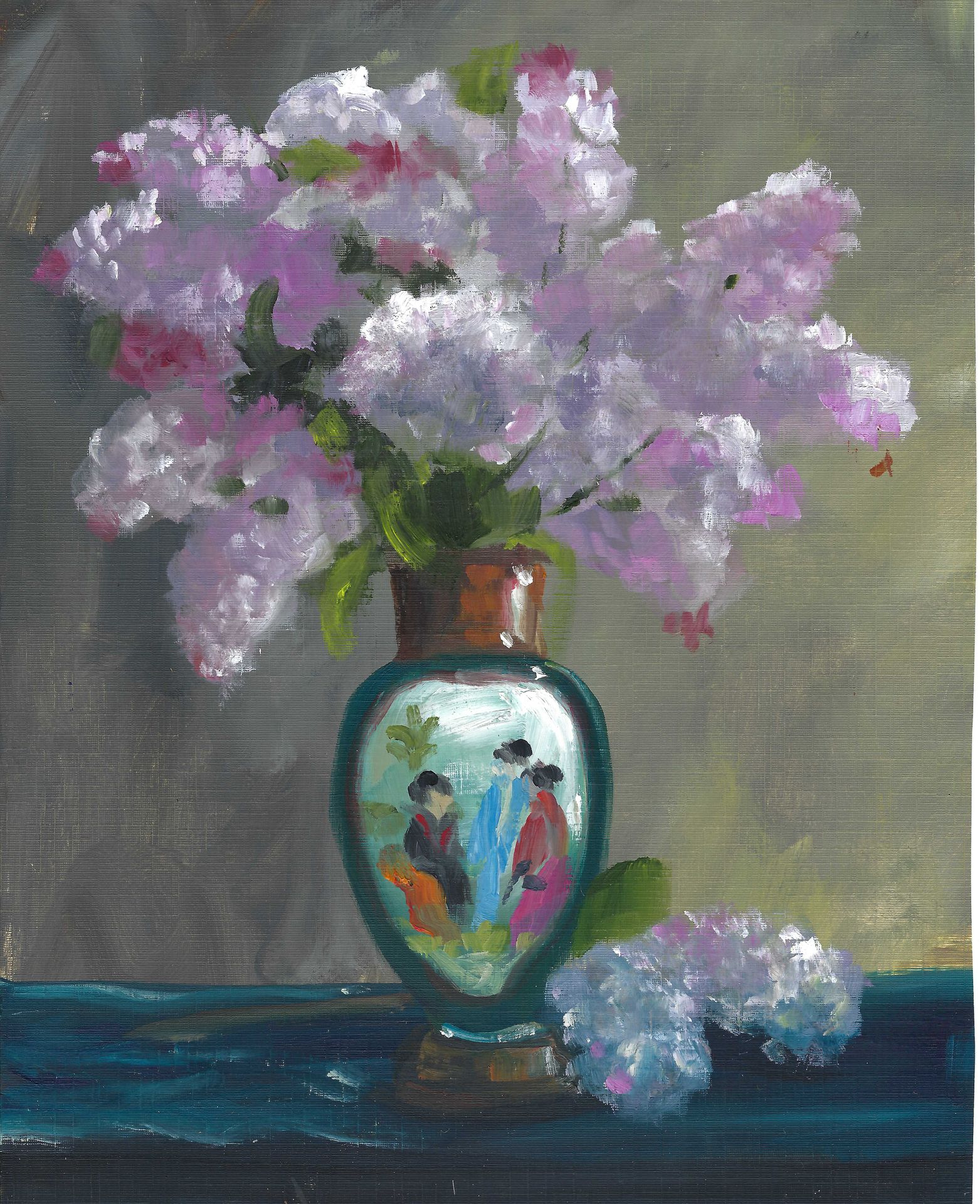 Null 花束和中国花瓶

纸上油彩

高度：25,5 - 宽度：20,5 cm
