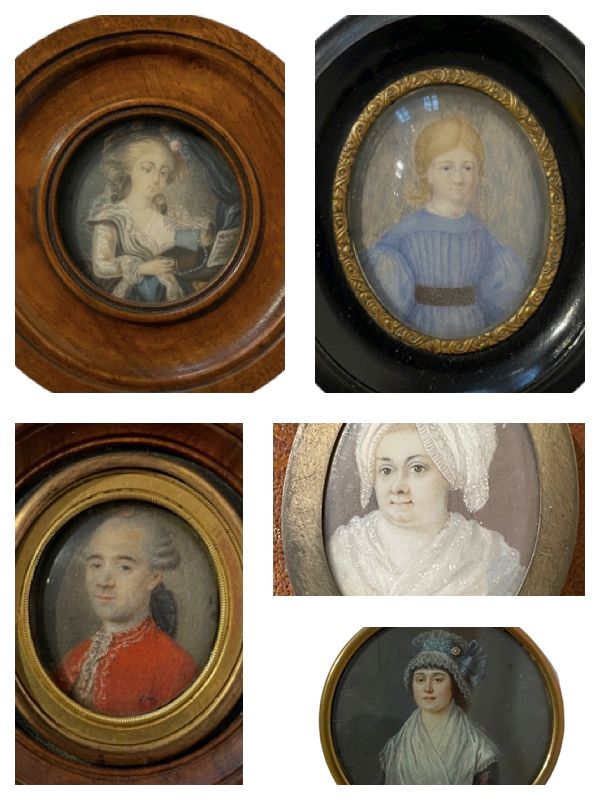 Null 一组五件小型作品，包括:

- A MOIROUX ? (活跃于19世纪)

一个年轻女孩的画像

迷你型

5,5 x 4,5 cm

右侧有模糊的&hellip;