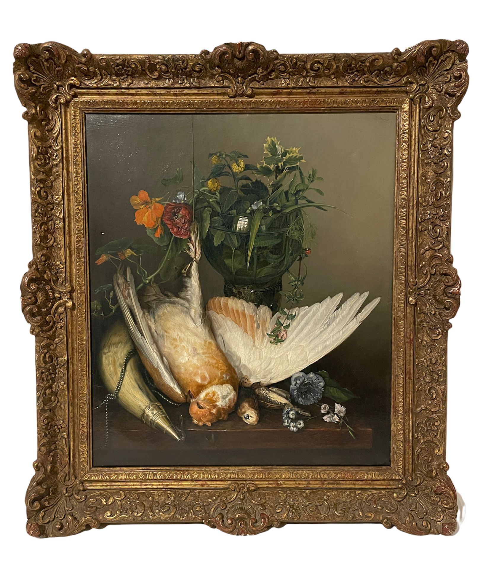 Null 北方学校 19世纪

以乔治-雅各布斯-约翰内斯-范-奥斯的风格

静物与花瓶。

布面油画

高度：47 - 宽度：40 cm

(有框)