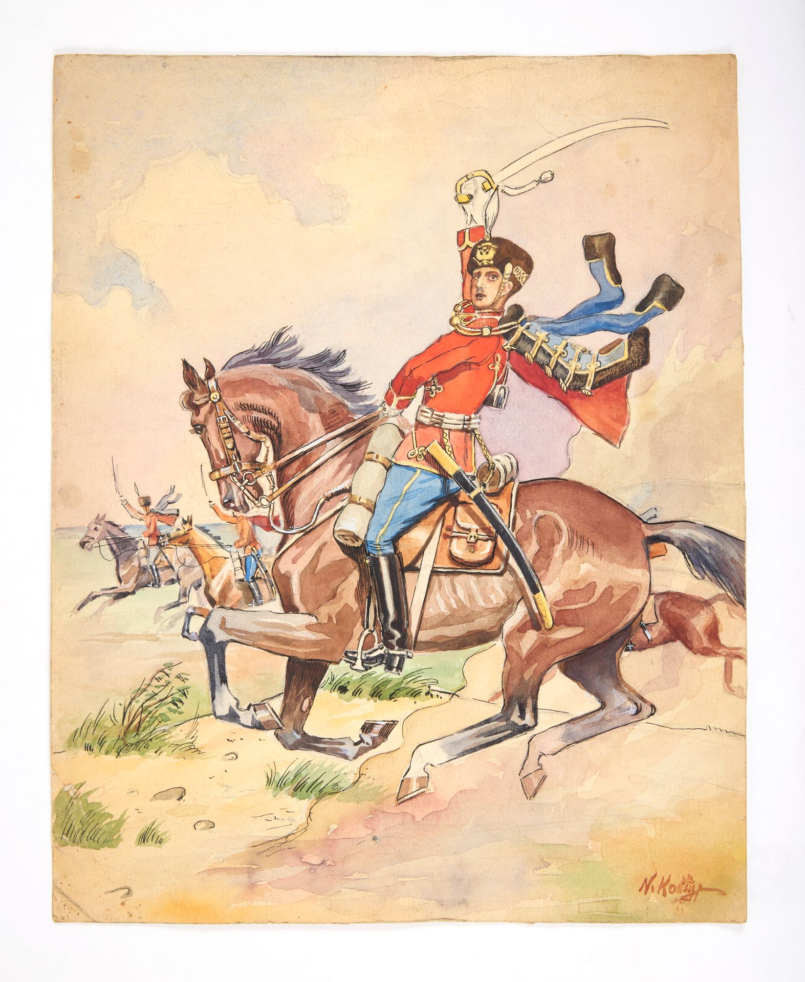 Null 尼古拉-科尔蒂平-瓦尔洛夫斯基（1900-1965） 
马列谢夫斯基-亚历山大
绘画作品集 ：
1) 尼古拉-科尔蒂平。马背上的轻骑兵。纸面水彩画。右&hellip;