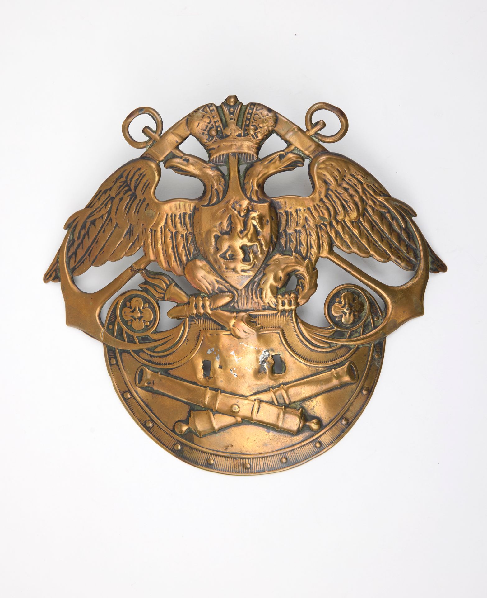 Null [IMPERIAL ARMY]
LOT: 1) Russian marine artillery shako plate. Embossed bron&hellip;