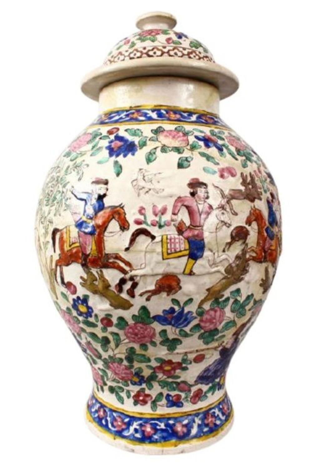 Null Grande jarre et couvercle en poterie Zandiyeh du 18ème siècle 51cm de haut &hellip;