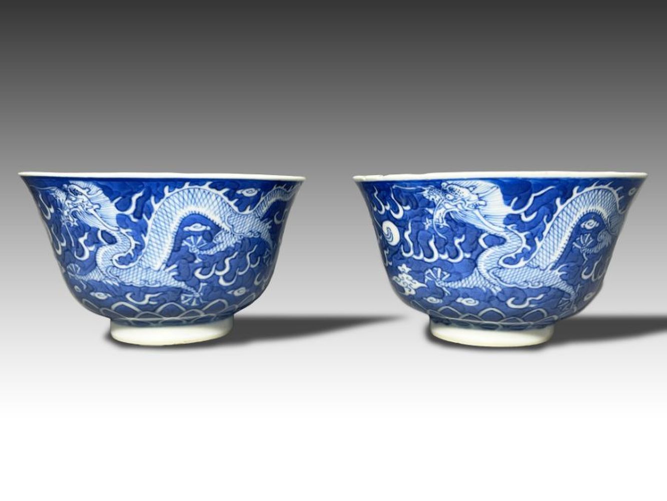 AN IMPRESSIVE PAIR OF CHINESE BLUE & WHITE DRAGON BOWLS, DAOGUANG MARK & PERIOD &hellip;