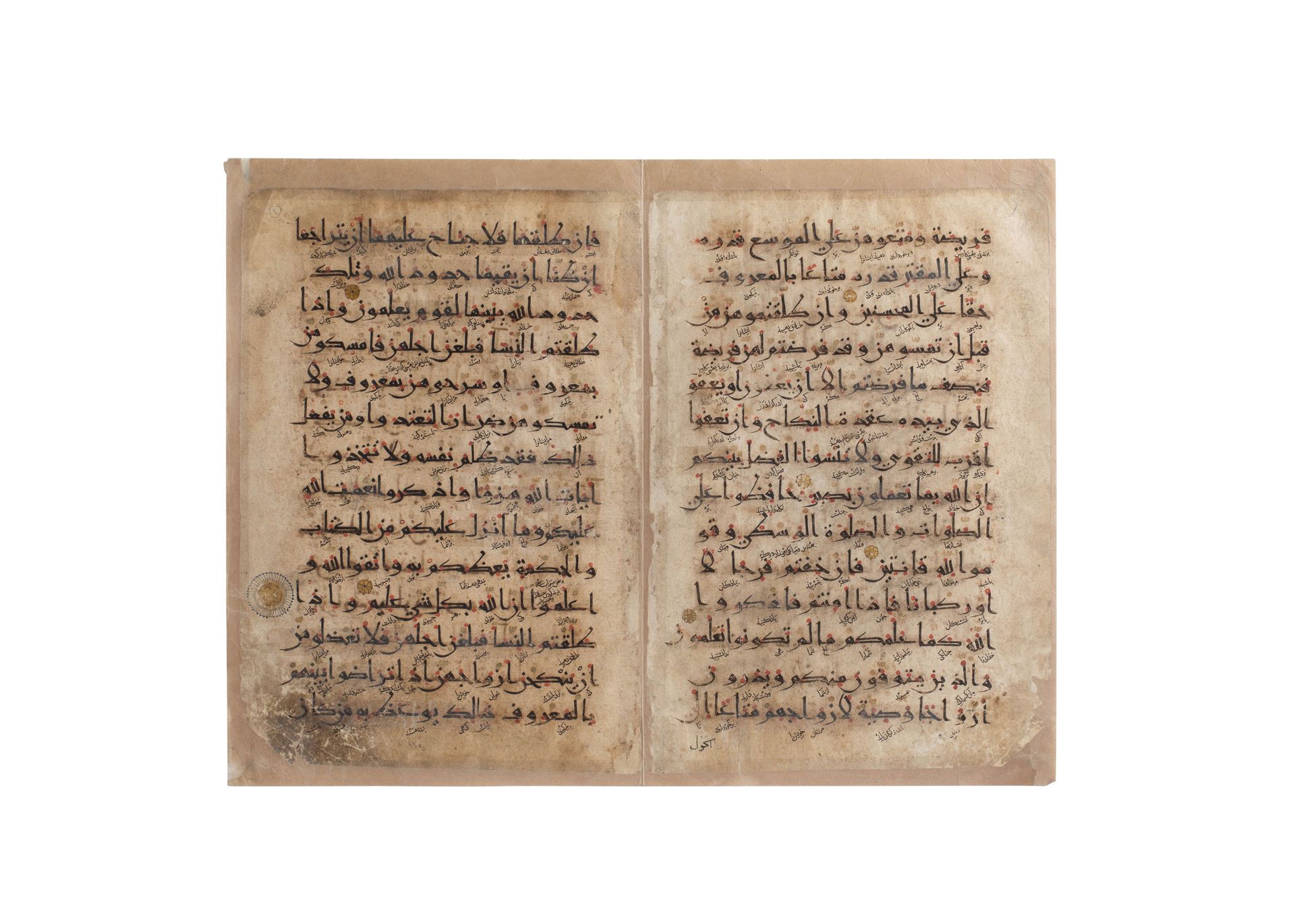 TWO EASTERN KUFIC QURANIC BIFOLIOS, IRAN 12TH CENTURY OR EARLIER DOS ILKHANID QU&hellip;