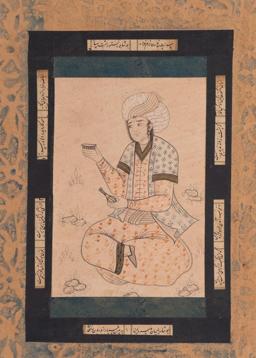 Null UN GIOVANE seduto con una coppa da vino, PERSIA, QAJAR, XIX/XX secolo
 
 26&hellip;