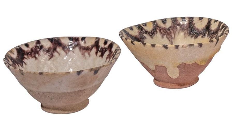 Null A HIGHLY RARE PAIR OF INTACT BROWN BAMIYAN LUSTRE SPLASH POTTERY BOWLS, 11T&hellip;
