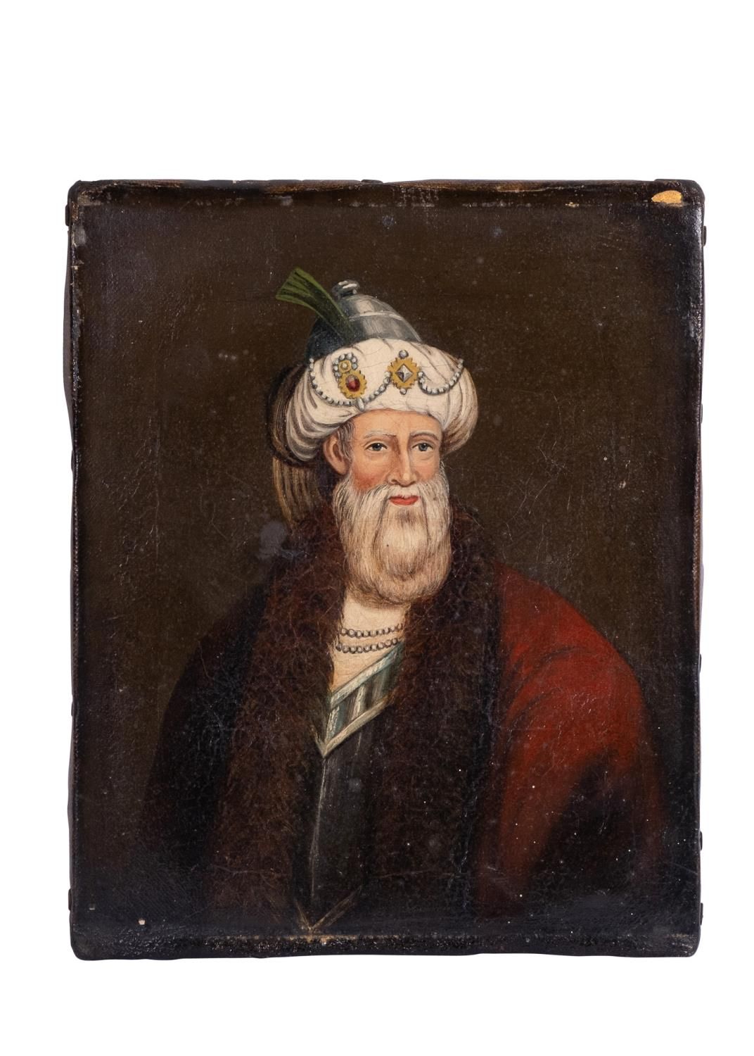 Null 一幅贵族画，奥斯曼 19世纪，油彩画
 
 ，描绘了一个奥斯曼的贵族或一个穿着奥斯曼服装的大使的肖像，
 
 20.5 x 16.7cm