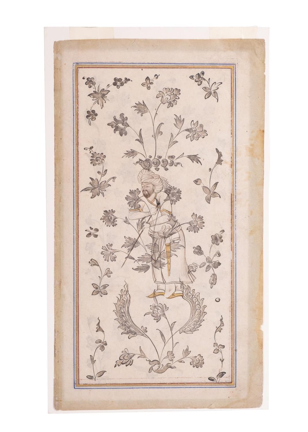 Null A PERSIAN MINIATURE OF A MAN DEPICTED IN A FLORAL GARDEN, 18TH/19TH CENTURY&hellip;