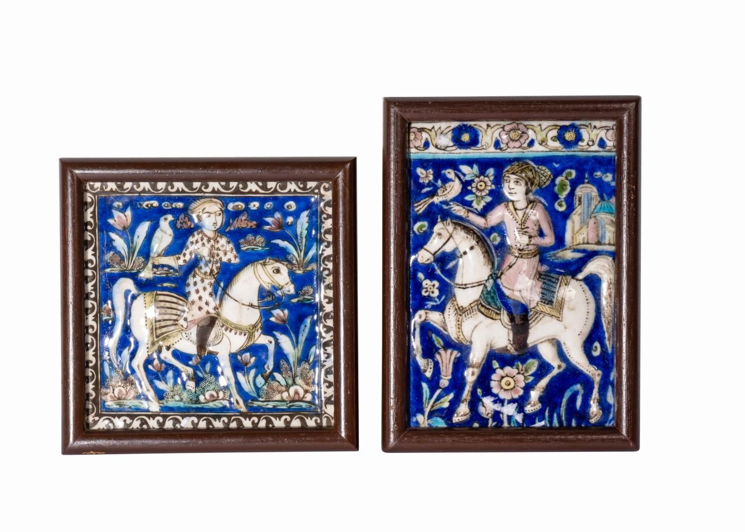 Null TWO QAJAR MOULDED TILE HORSE RIDER FRAMED PLAQUES, 19TH CENTURY
 
 Length x&hellip;