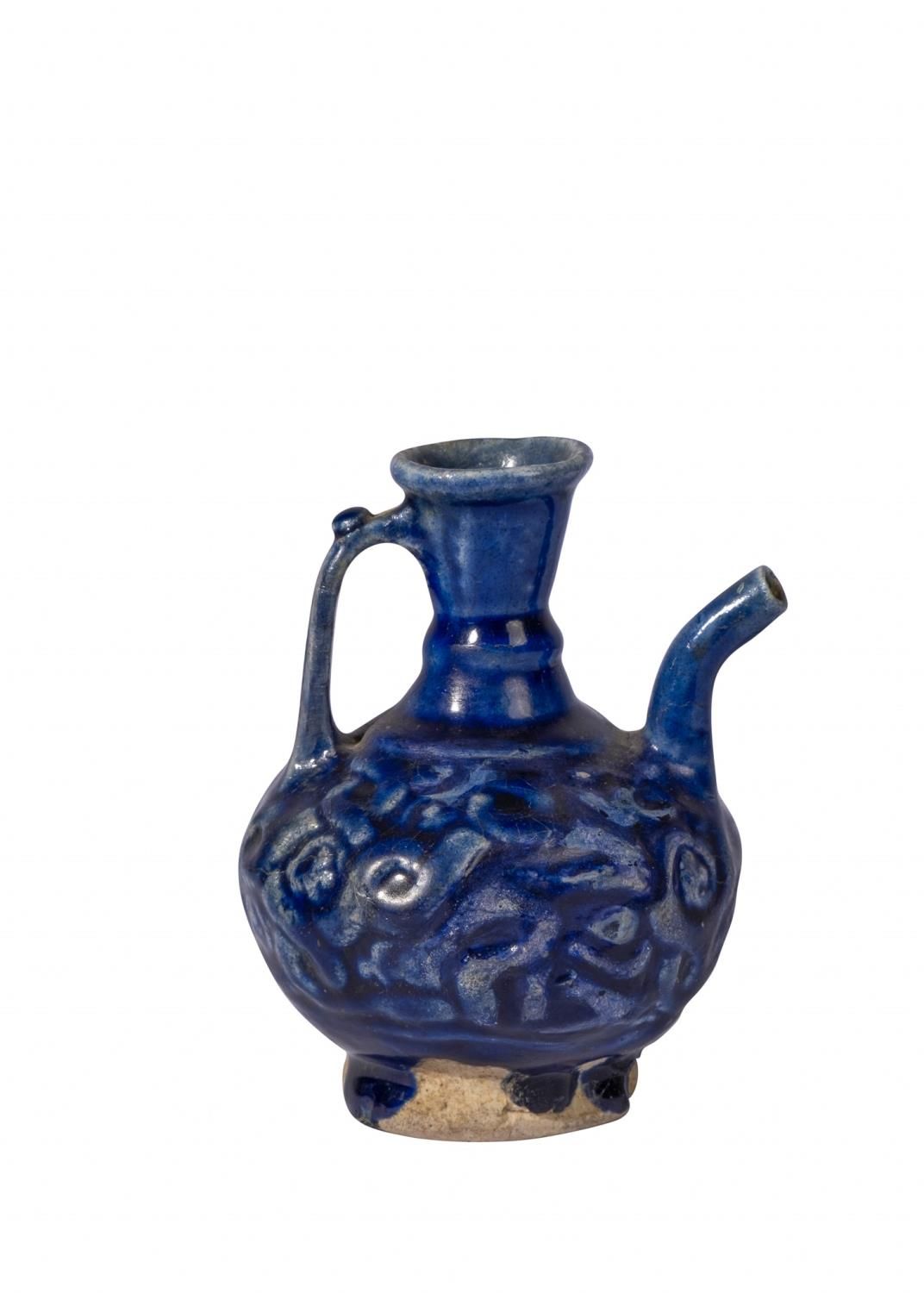 Null A COBALT BLUE MOULDED GLAZED KASHAN EWER WITH HANDLE, 12TH CENTURY PERSIA
 &hellip;