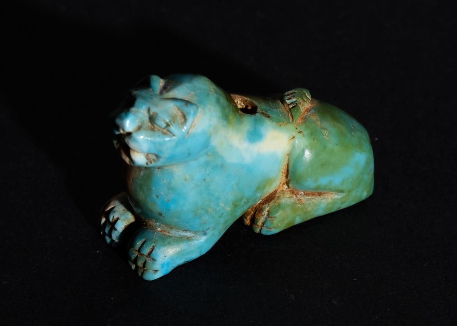 A RARE TURQUOISE ACHAEMENID SEATED LEOPARD AMULET FIRST HALF OF 5TH CENTURY B.C &hellip;