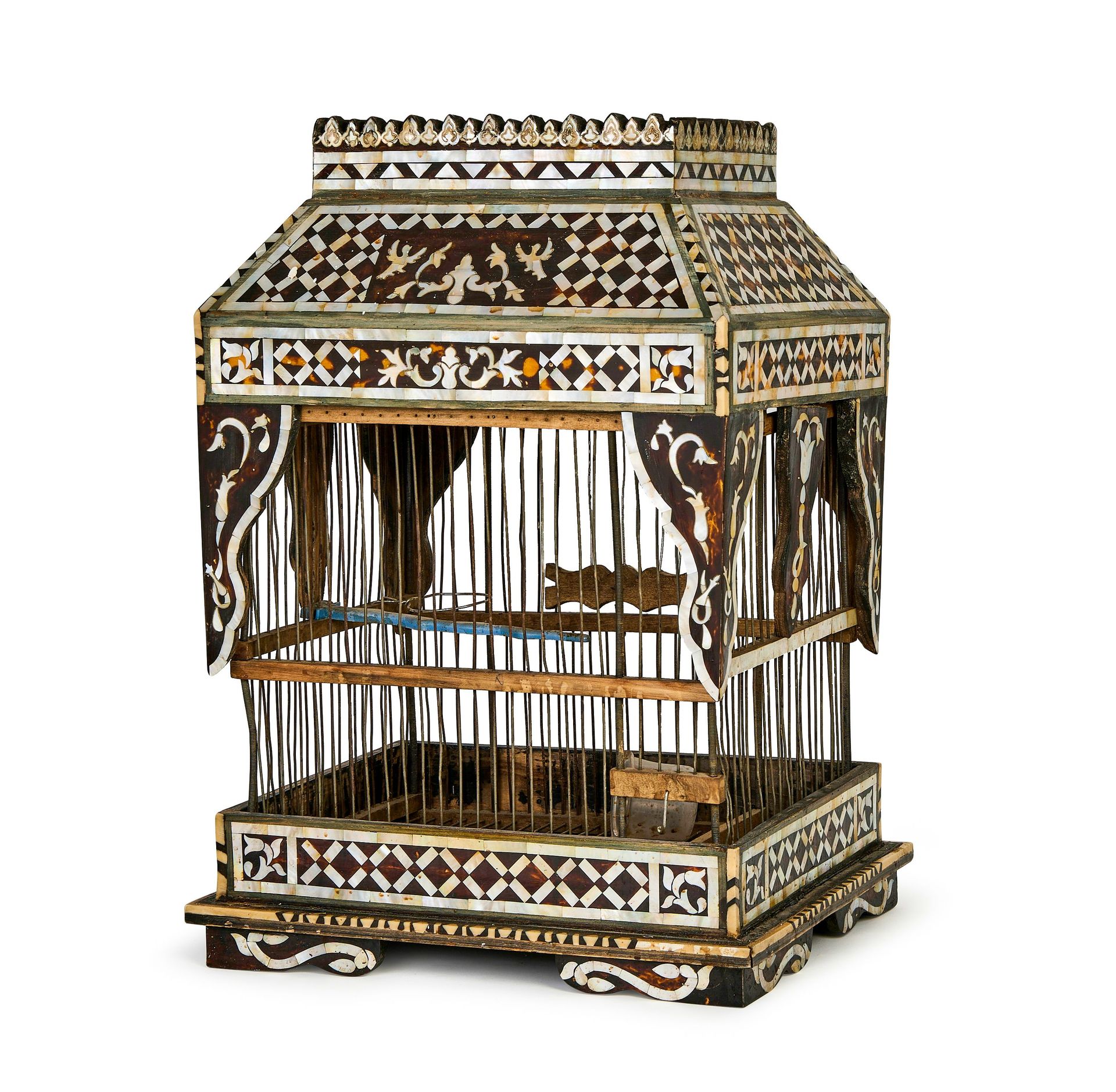 A LARGE MOTHER OF PEARL & TORTOISE SHELL INLAID BIRD CAGE, OTTOMAN, 19TH CENTURY&hellip;