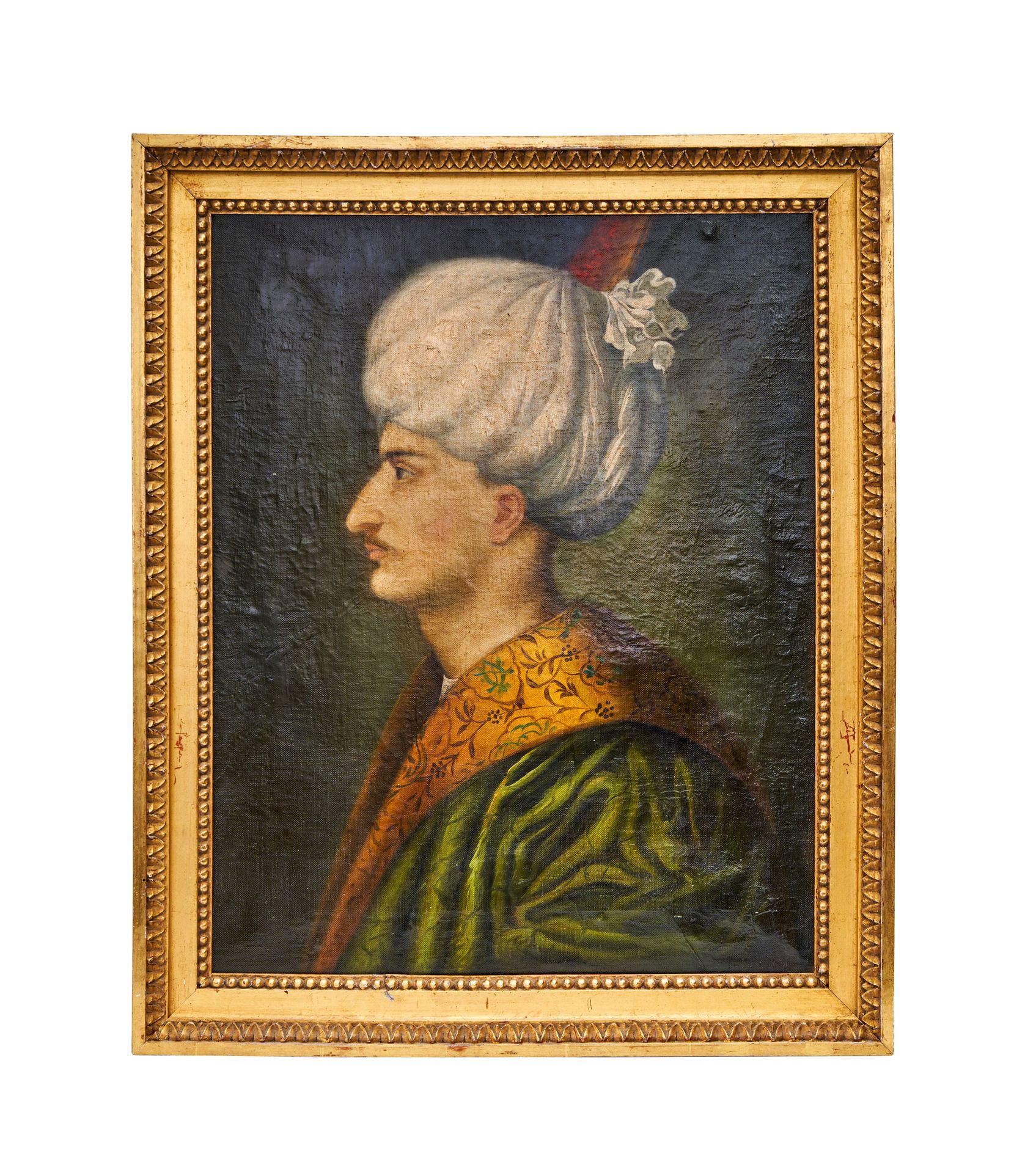 AN OTTOMAN OIL ON CANVAS PORTRAIT OF SULEYMAN THE MAGNIFICENT, 18TH CENTURY 奥托曼的&hellip;