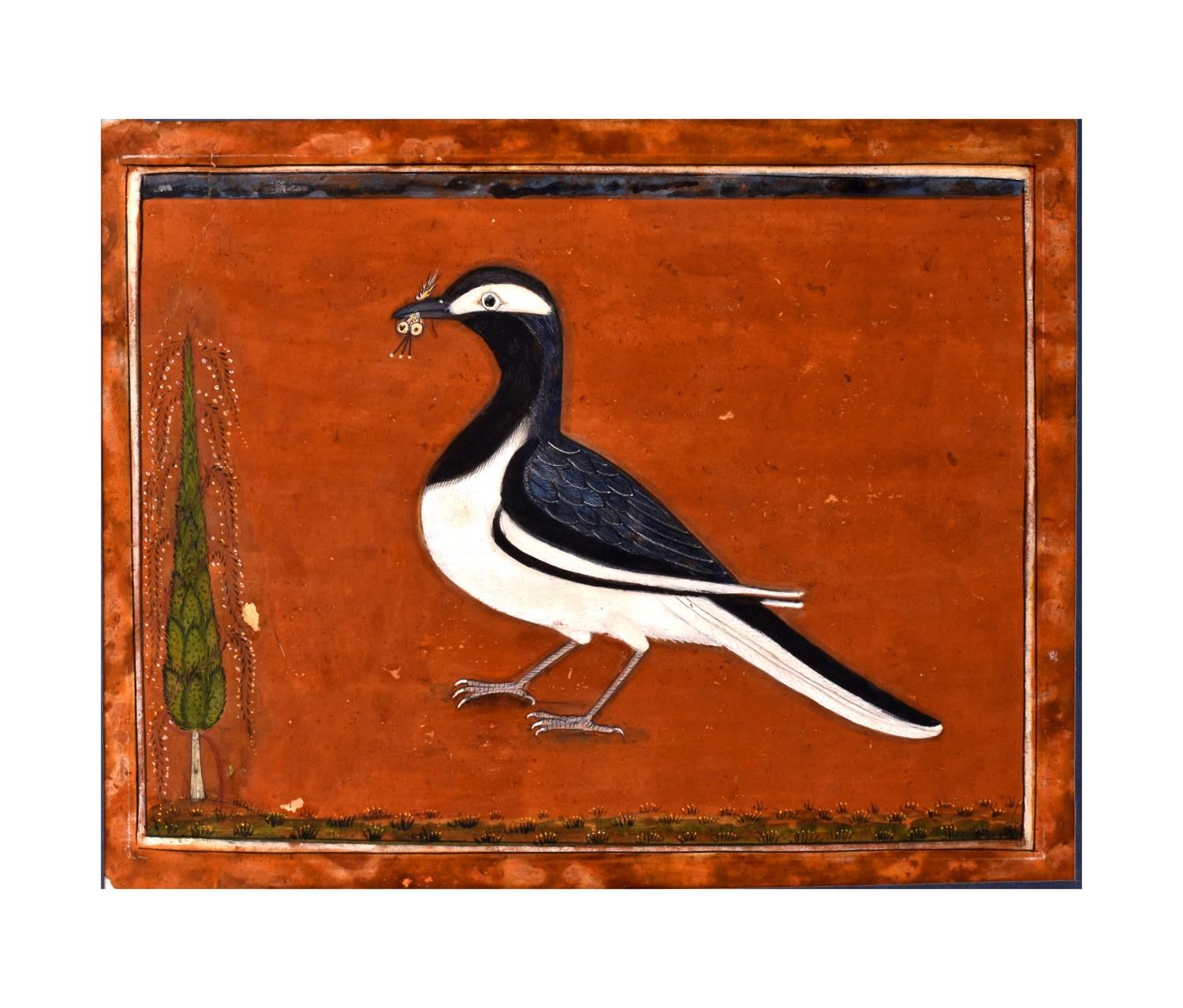A PAHARI/BASHOLI BIRD WITH AN INSECT PREY IN HIS BEAK, 18TH CENTURY, INDIA OISEA&hellip;