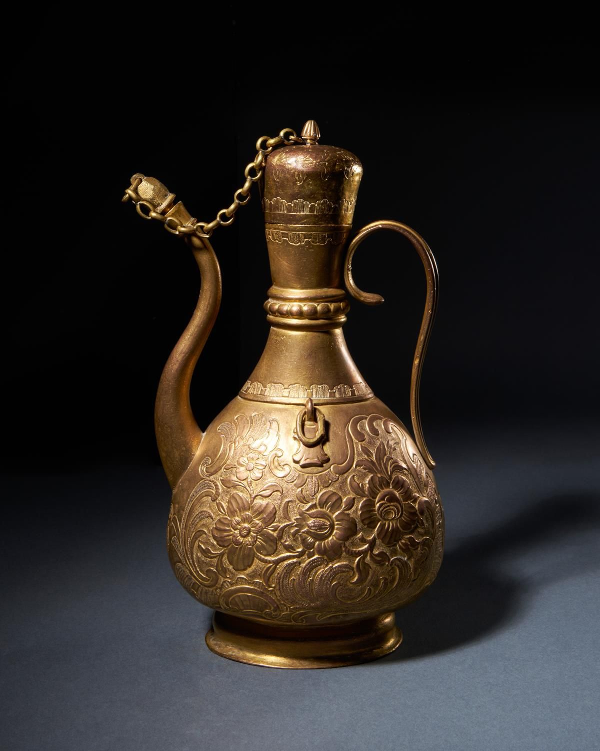 AN OTTOMAN GILT-COPPER (TOMBAK) PILGRIM ZAM-ZAM EWER, OTTOMAN, TURKEY 18TH CENTU&hellip;