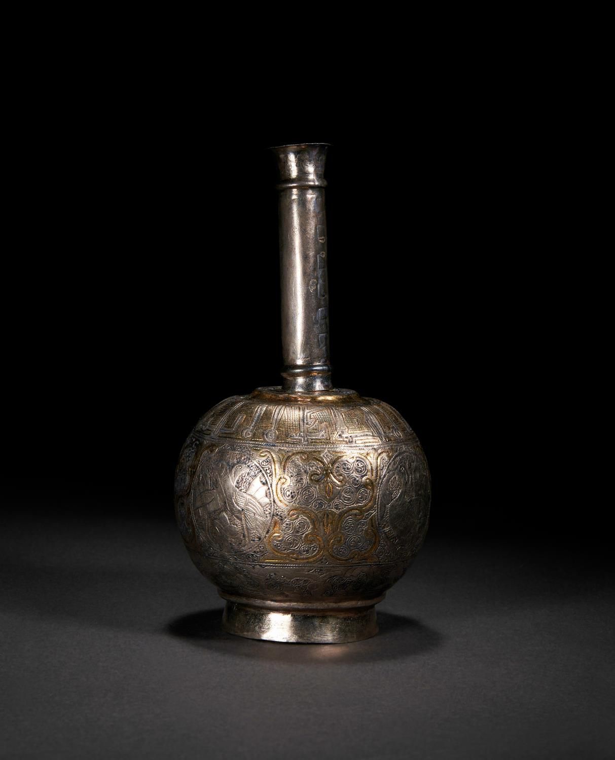 AN EARLY FATIMID KUFIC INSCRIBED PARCEL-GILT SILVER ROSEWATER SPRINKLER, EGYPT, &hellip;
