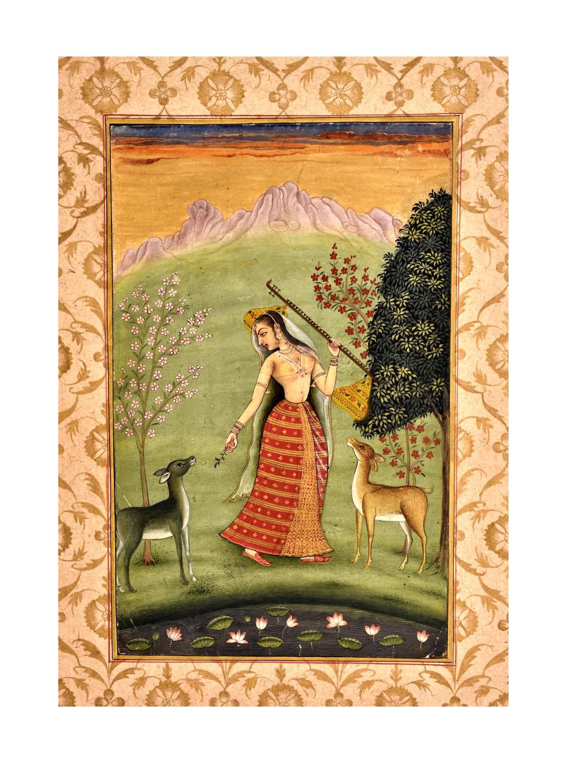 A PROVINCIAL MUGHAL TODI RAGANI, A PRINCESS PLAYING MUSIC DEPICTED IN A FOREST, &hellip;
