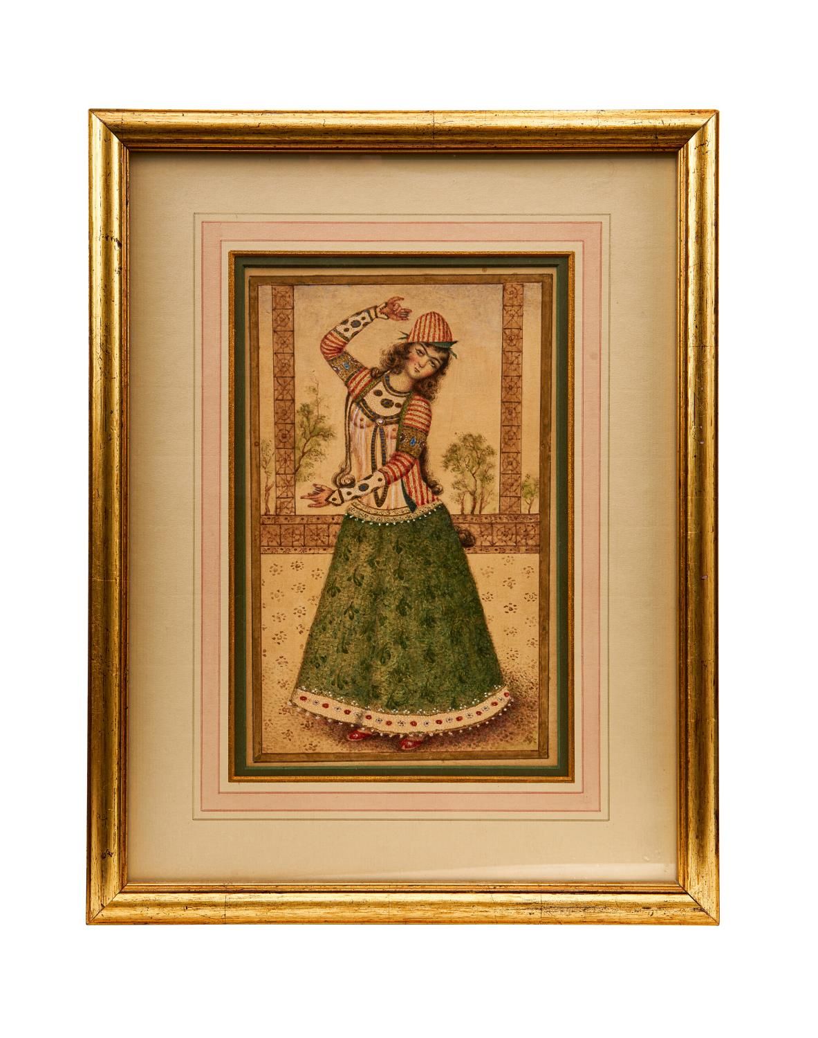 A QAJAR PAINTING OF A DANCER, 19TH CENTURY 一幅卡扎尔时期的舞者画作，19 世纪
 
 长 x 宽：38 x 29 厘&hellip;