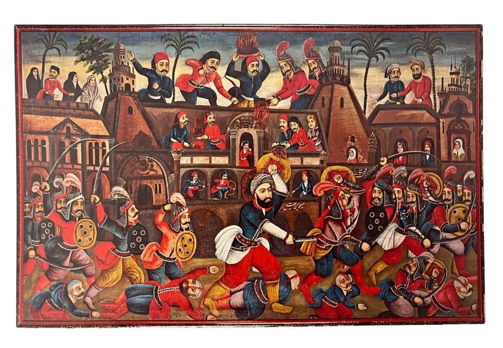 A QAJAR BATTLE OF KARABALA PAINTING, OIL ON CANVAS, 19TH CENTURY 卡拉巴拉卡贾尔战役油画，布面油&hellip;