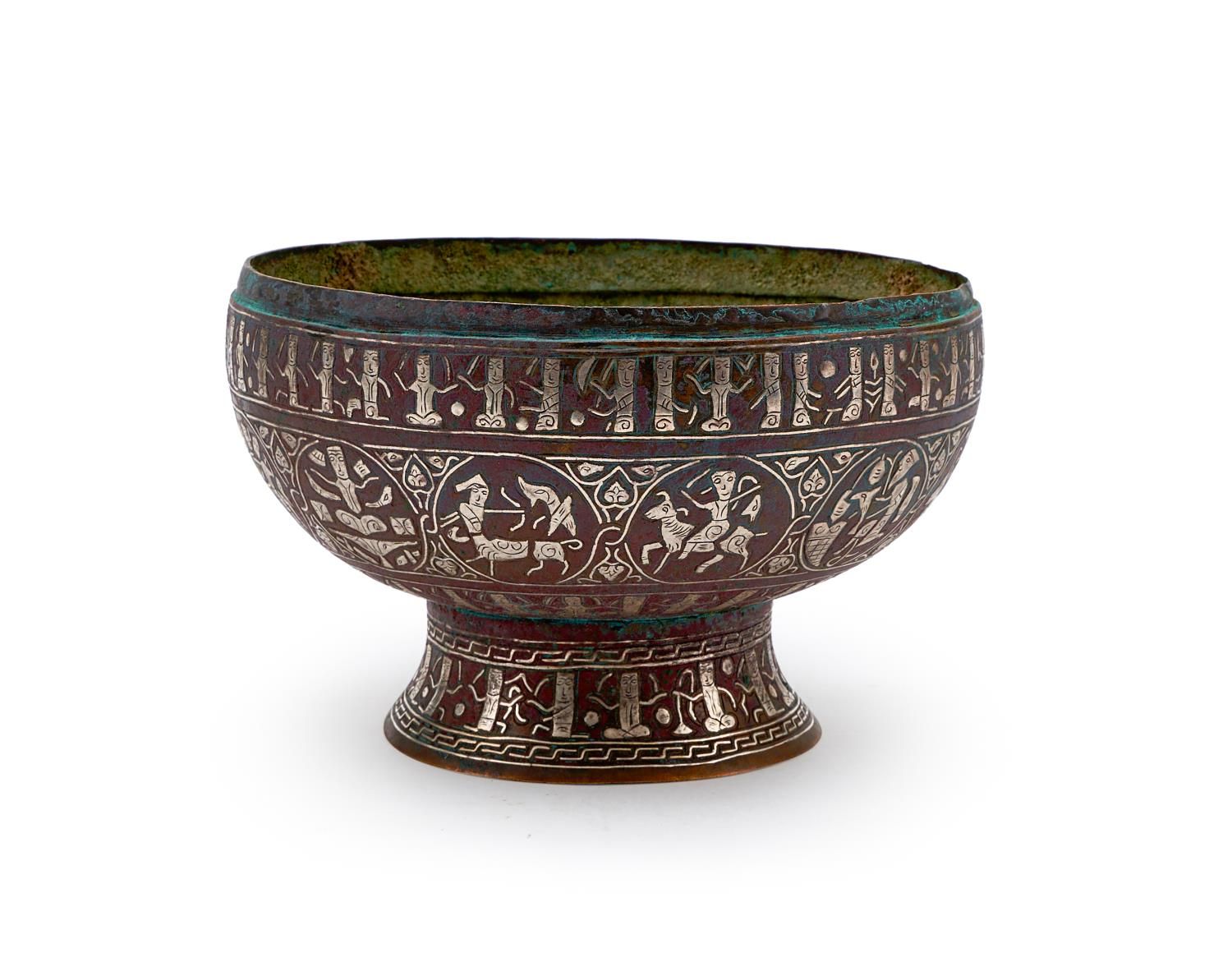 A SILVER-INLAID WHITE BRONZE FOOTED BOWL, IRAN, PROBABLY KHORASSAN, EARLY 13TH C&hellip;