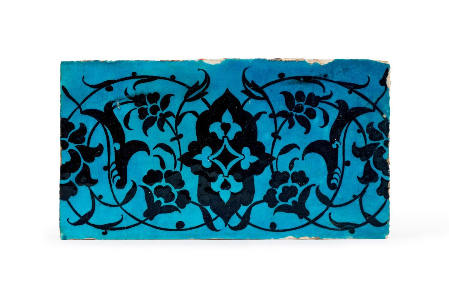 A BLACK AND TURQUOISE 'DOME OF THE ROCK' POTTERY TILE JERUSALEM, OTTOMAN, 16TH C&hellip;