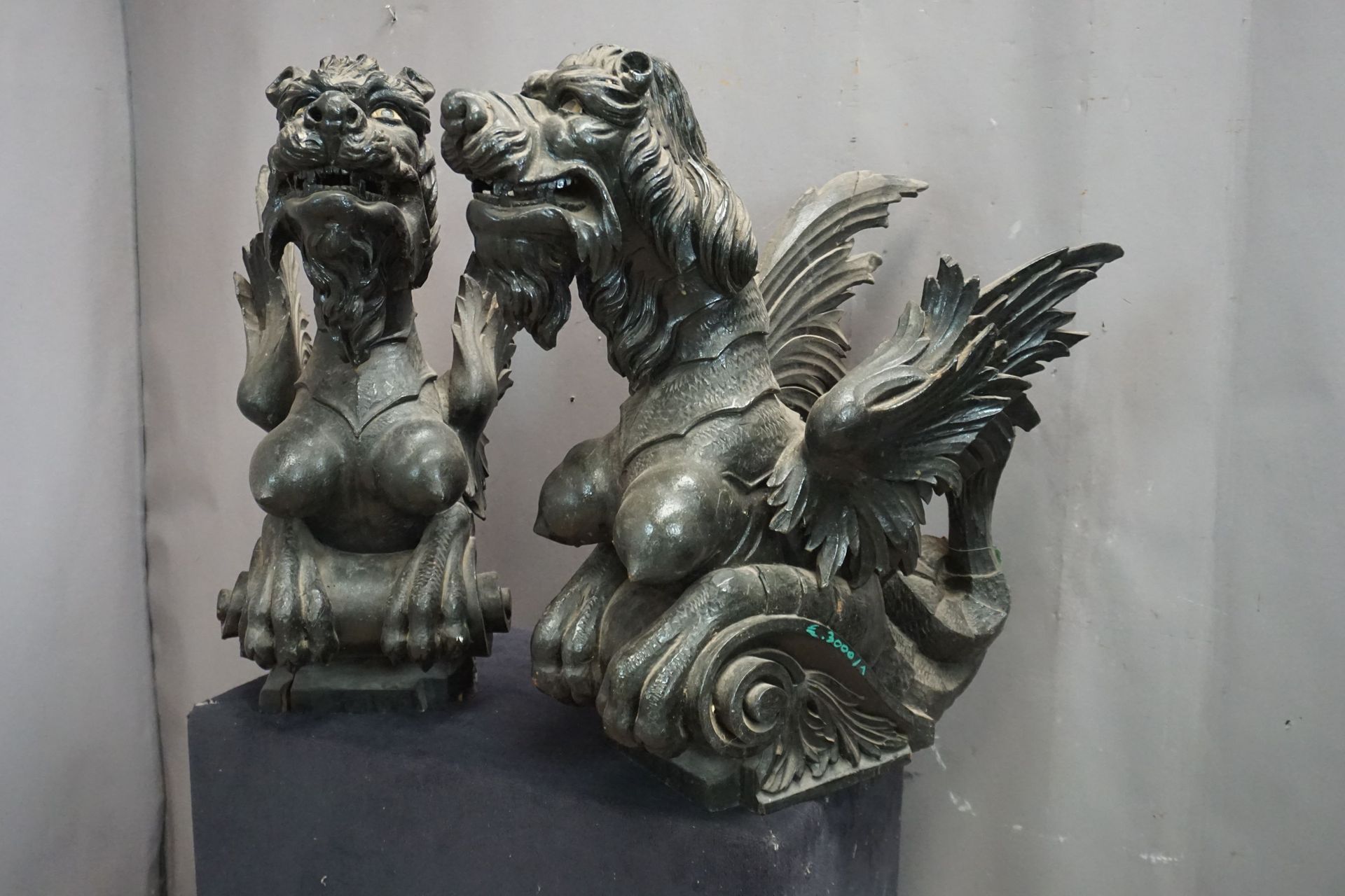 Null Couple dragons in wood, Chinese? H68x35x60