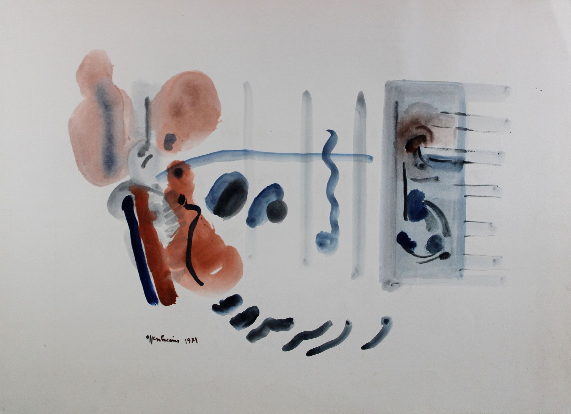 Oppenheim, 2x Aquarelle, 1971 奥本海姆，2幅水彩画，1971年，每幅都有签名和日期。尺寸：56.5 x 60.5厘米，56.5 x&hellip;
