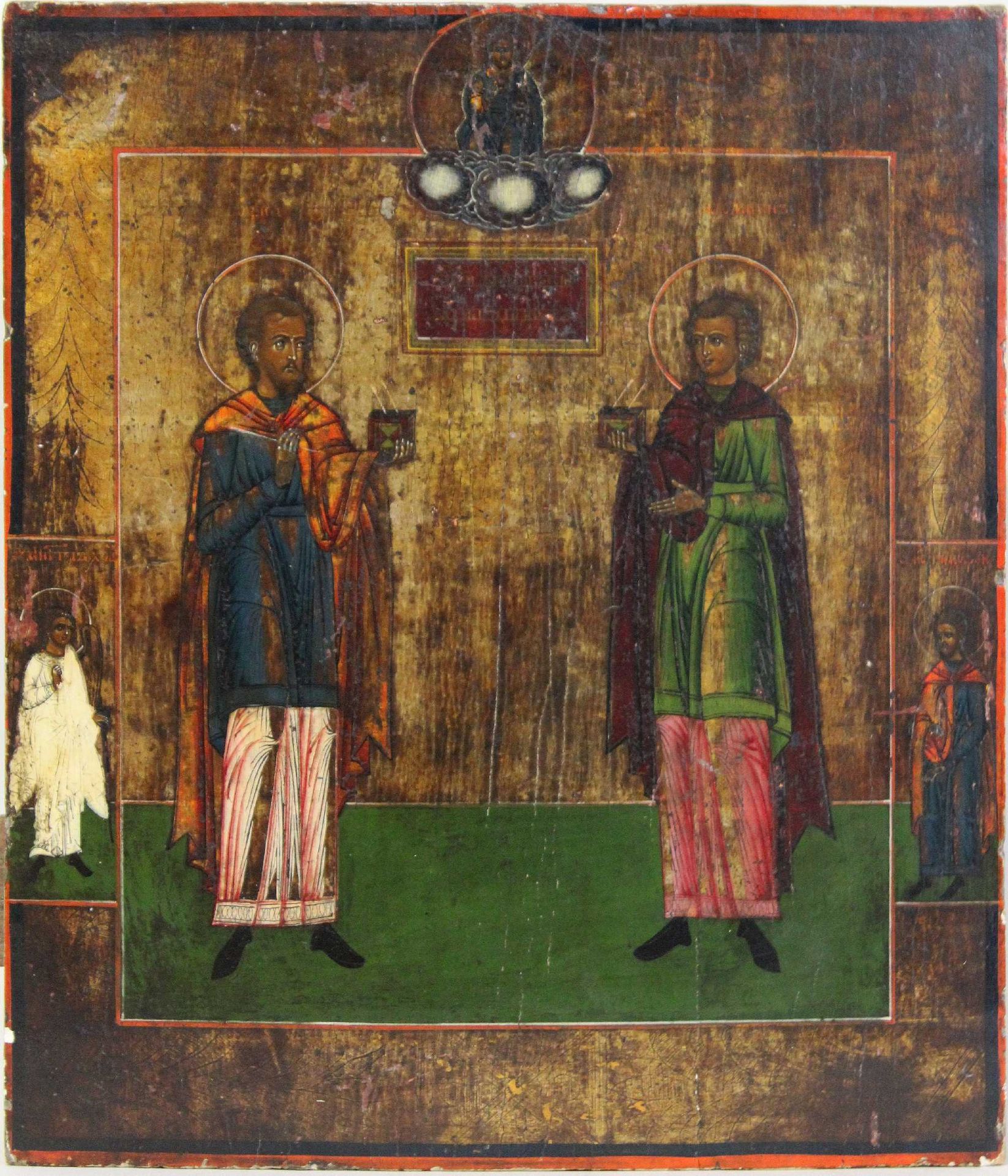 Hl. Kosmas und hl. Damian, Ikone, Zentralrussland, um 1800 
圣科斯玛斯和圣达米安，圣像，中央俄罗斯，&hellip;