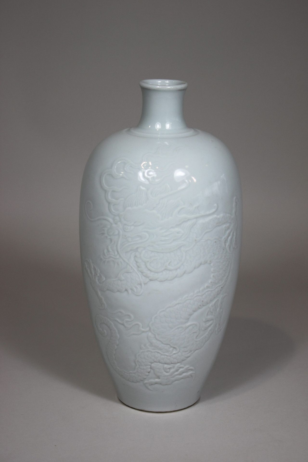 花瓶，中国，大清王朝，康熙时期的标志，大概是20世纪，龙形浮雕装饰