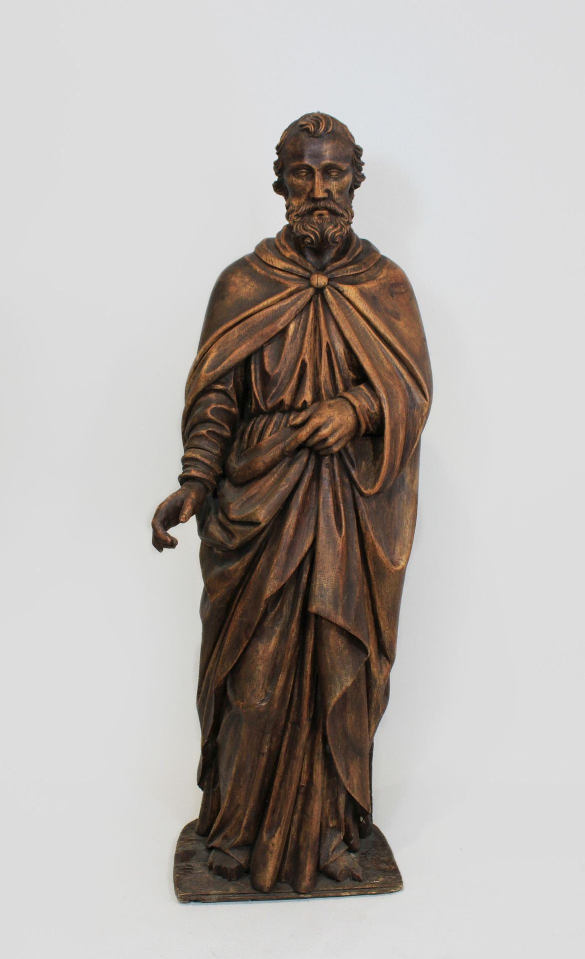 Sakralfigur, 18./19. Jh, Holz 圣像，18/19世纪，木雕，有底座。高：约135厘米。由于年代久远，有使用的痕迹。