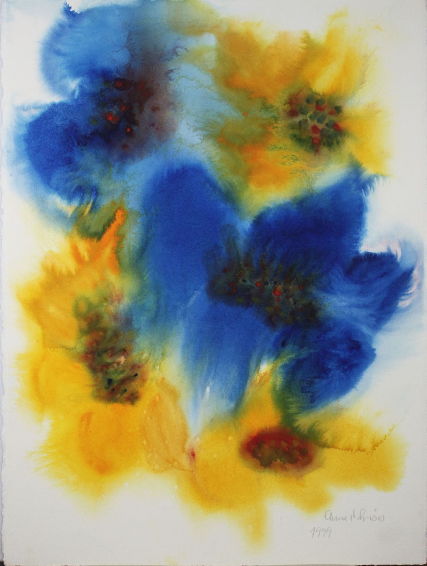 Anne Schroer, zwei Aquarellen, Blumen Lila, Blumen Blau-Gelb, 1999 安妮-施罗尔，两幅水彩画，&hellip;