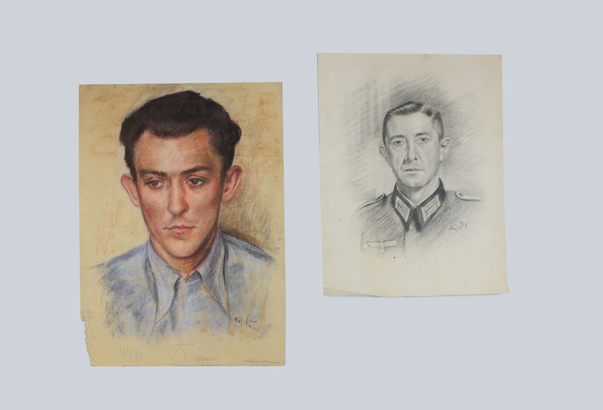 Zwei Portrait, 1940er, Deutschland, Pastell- und Kohlezeichnung Deux portraits, &hellip;