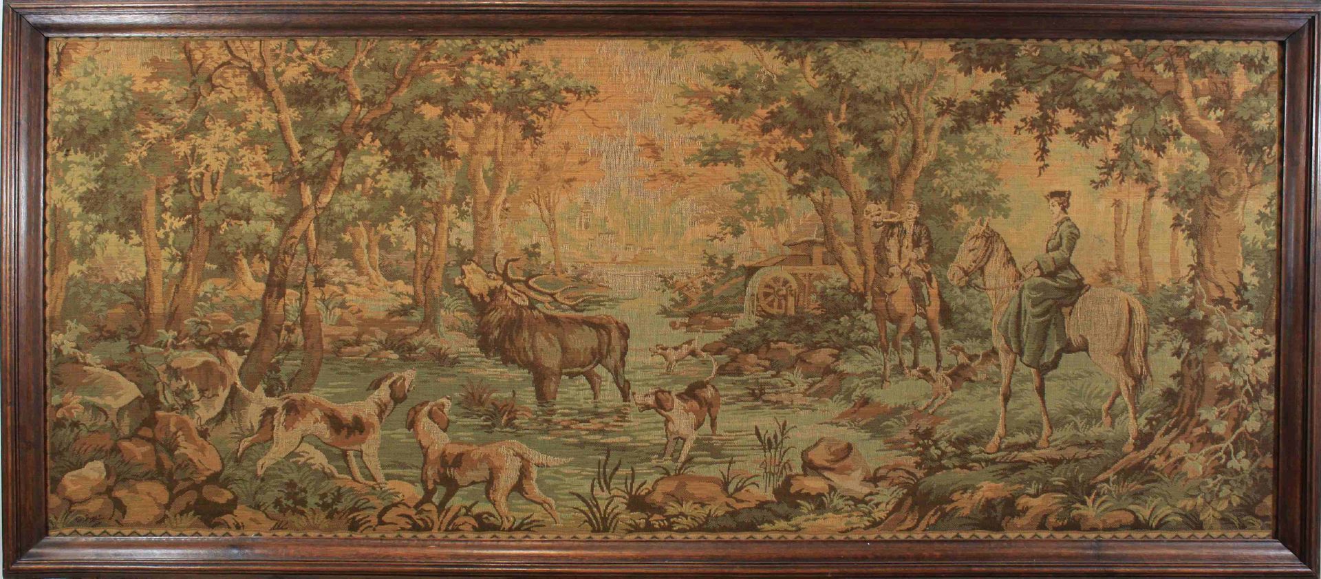 Gobelin, um 1900, Jagdszene Tapisserie, c. 1900, scène de chasse, encadrée h. : &hellip;