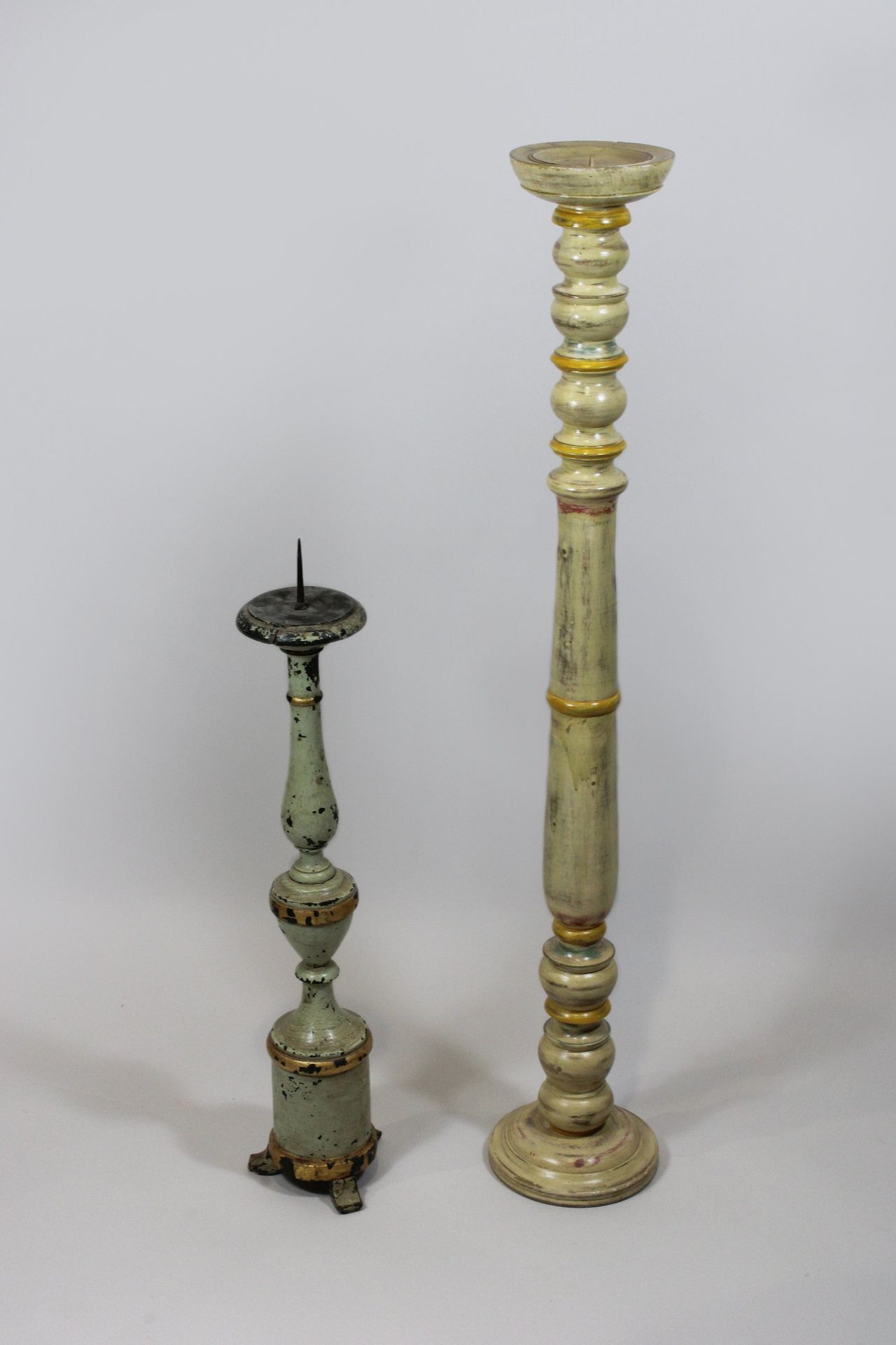 Paar Kirchenleuchter, Holz Pair of church candlesticks, wood, painted, probably &hellip;