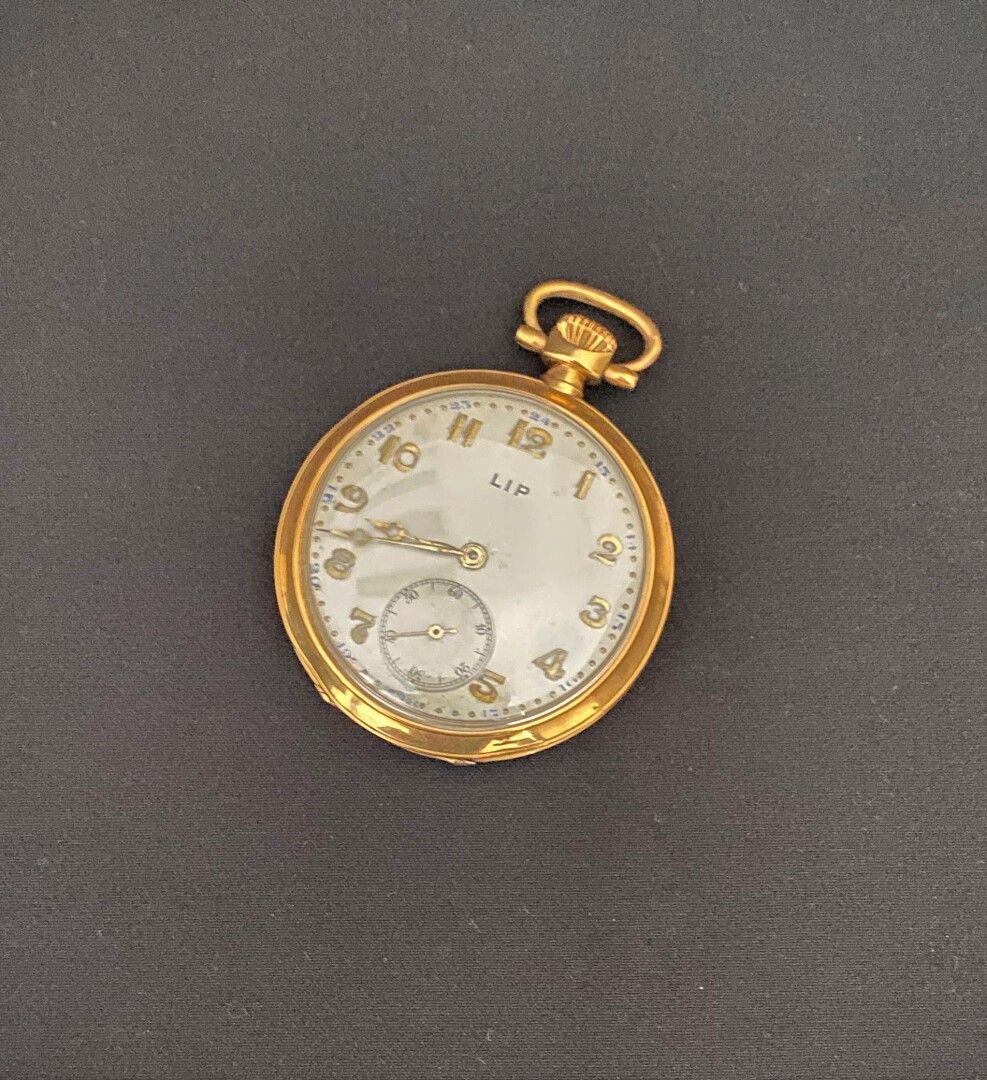 Null LIP - Pocket watch in 18k yellow gold and metal, cream enamel dial with Ara&hellip;