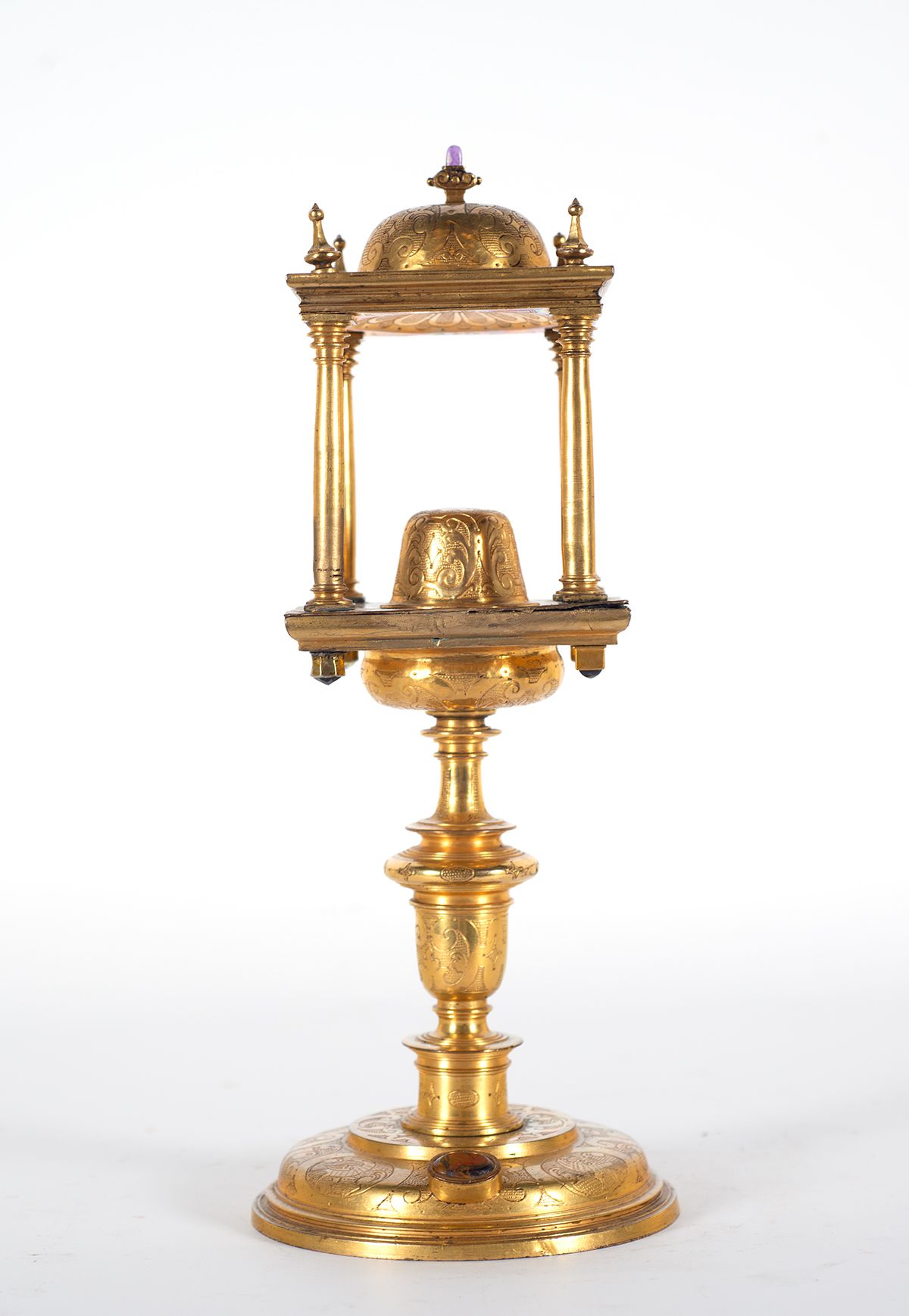 Important monstrance in gilded bronze from the 16th century 尺寸：37 x 11 cm