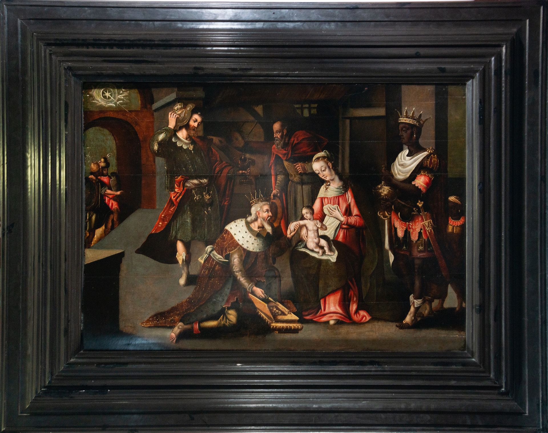 Large Oil on panel representing the Adoration of Kings, Italo-Flemish school of &hellip;