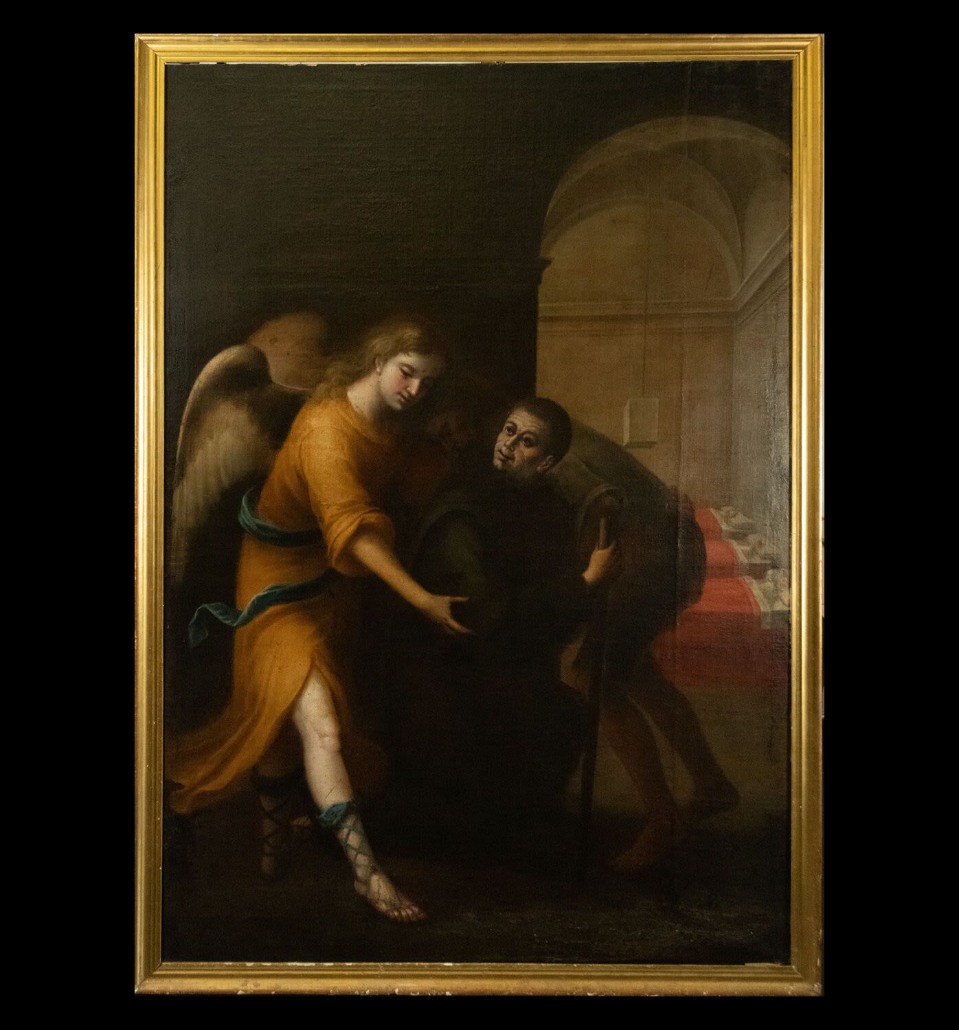 Large Canvas Archangel Gabriel assisting Saint John of God, manner of Pedro Anas&hellip;