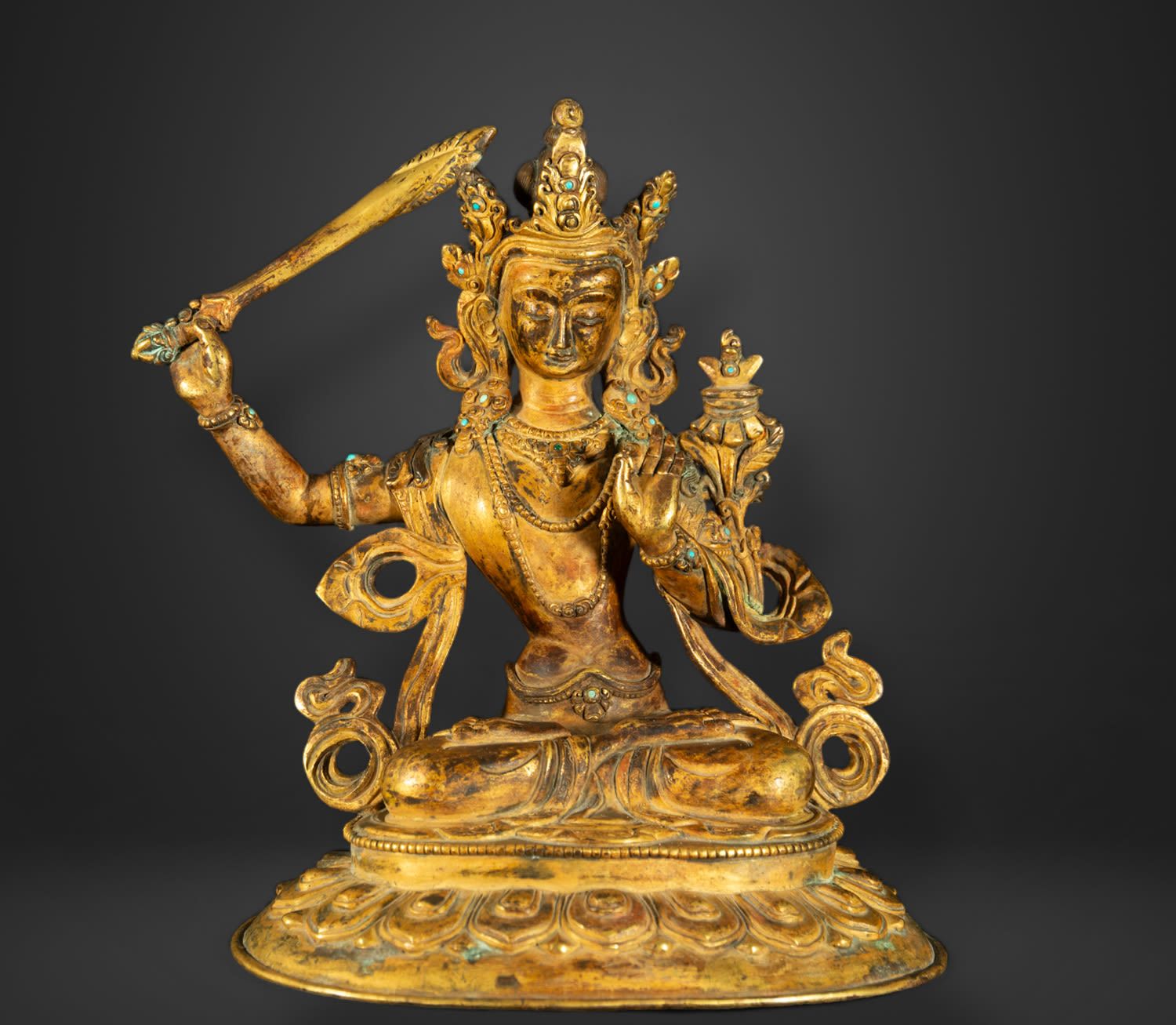 Null Exquise déesse Tara en cuivre repoussé doré, école chinoise, Tibet, XIXe si&hellip;