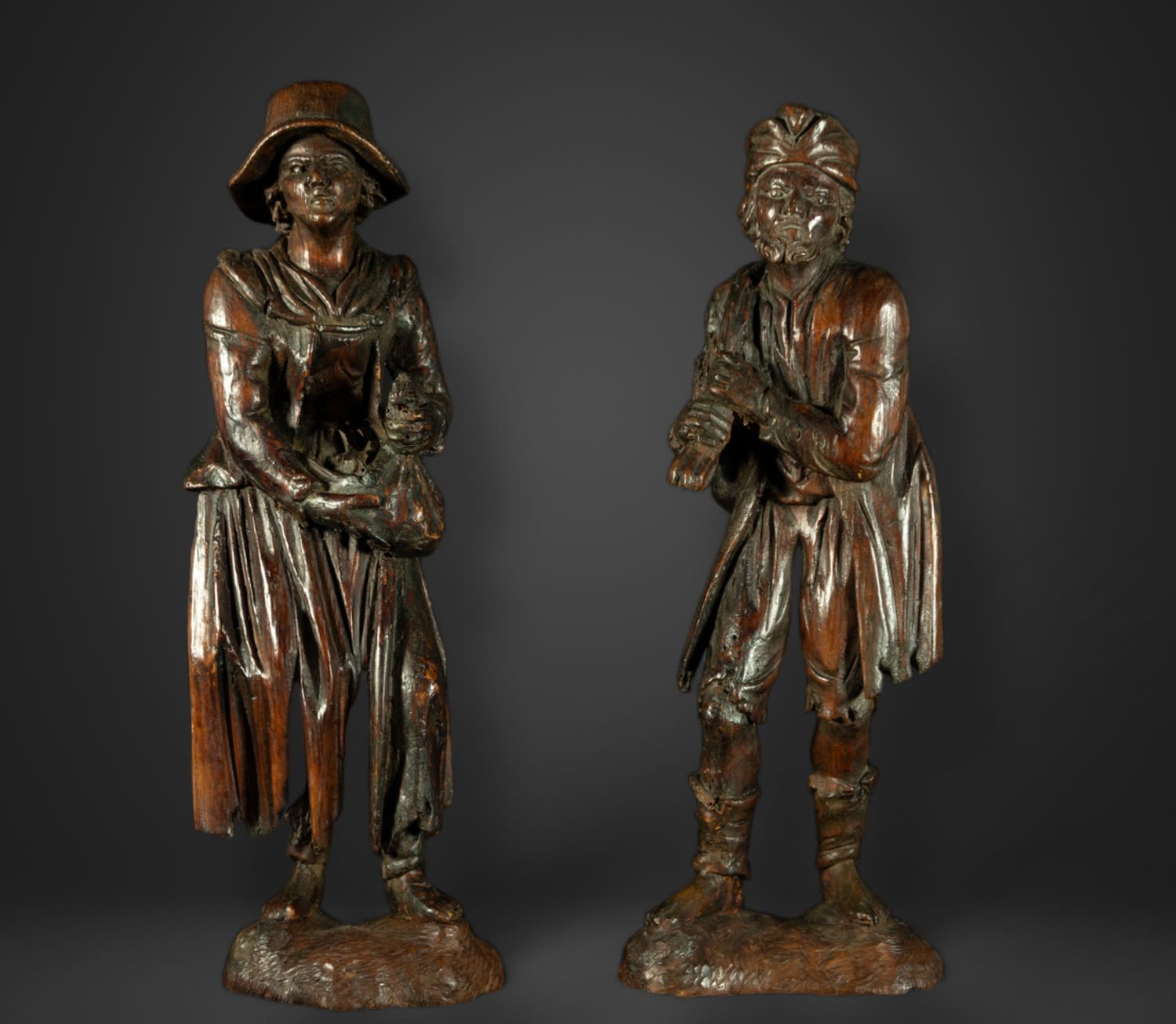 Null Rare paire de mendiants de la Forêt Noire allemande du XVIIIe siècle, Simon&hellip;