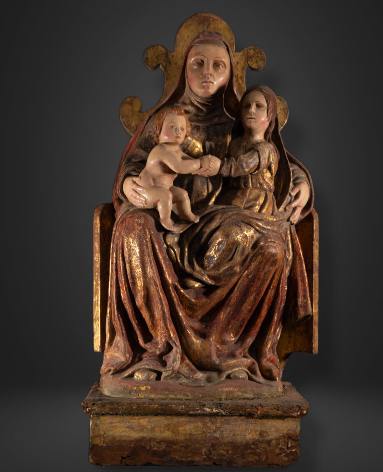 Null Exceptionnelle et grande Vierge gothique italienne triple, œuvre médiévale &hellip;