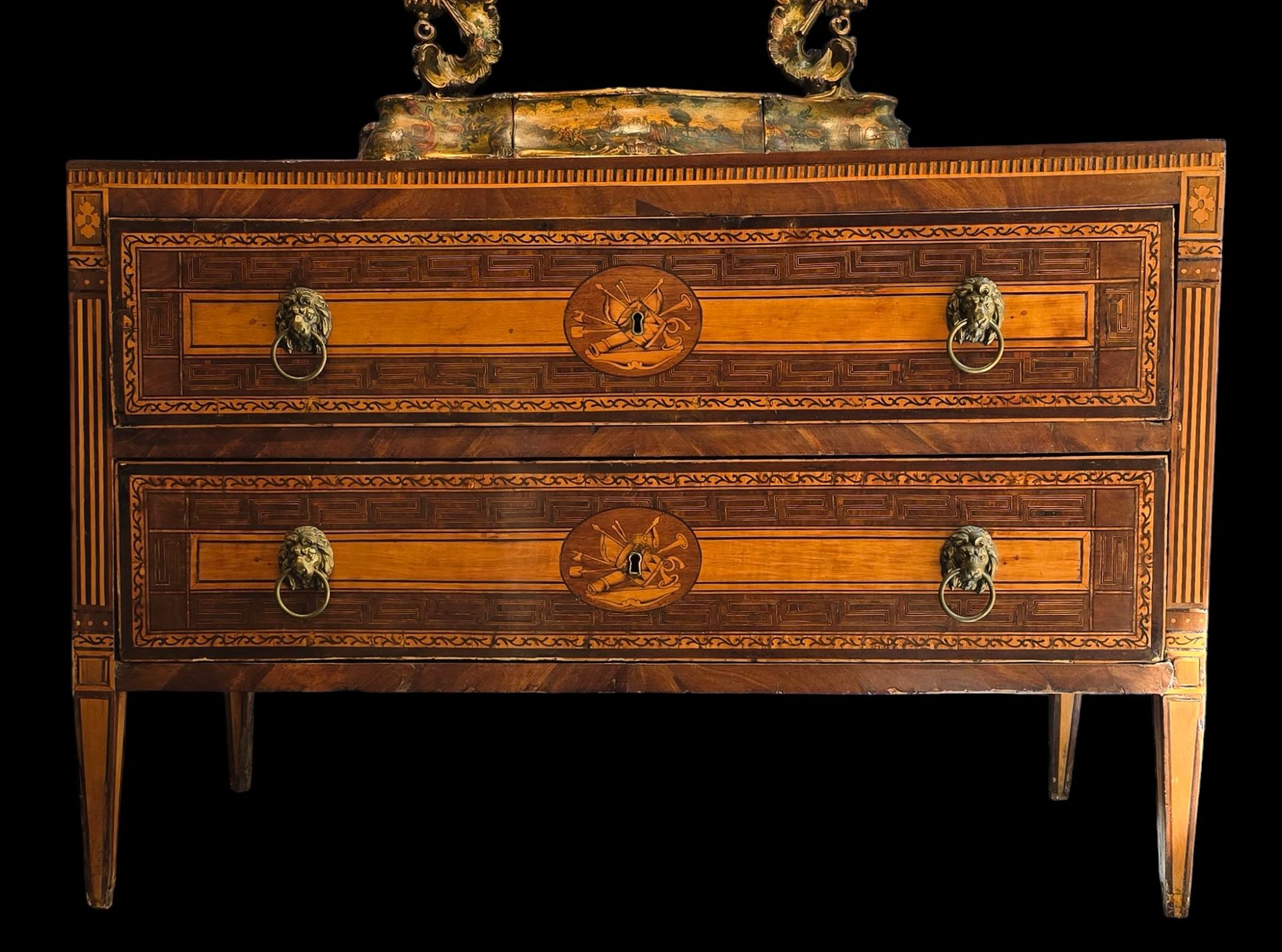 Important Sicilian 18th Century Chest of Drawers in Sorrento Fruitwood Marquetry&hellip;
