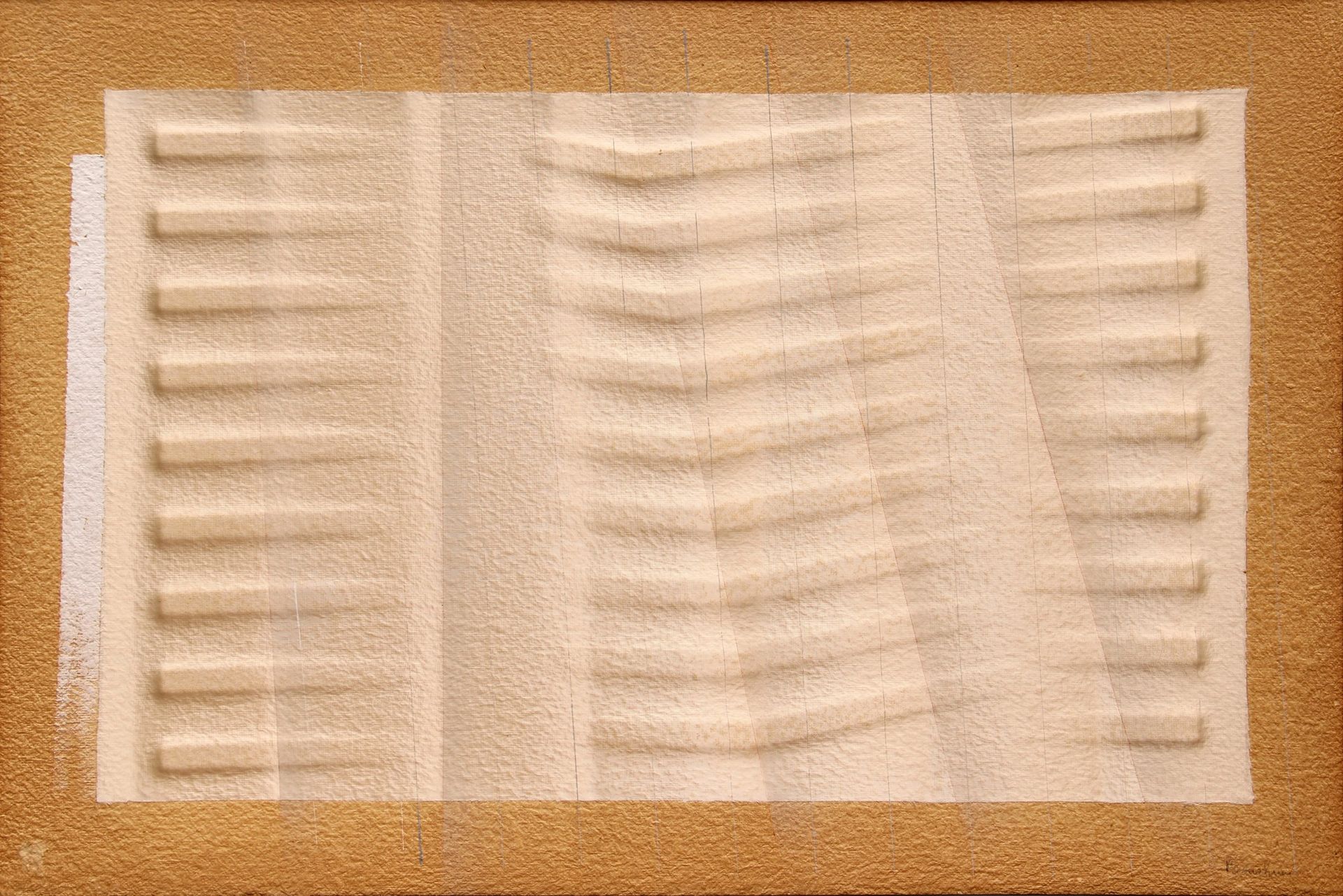 Agostino BONALUMI Bianco 1987年，结构化，纸上丝绸和墨水手绘在画布上，厘米，58x88

由艺术家颁发的证书
