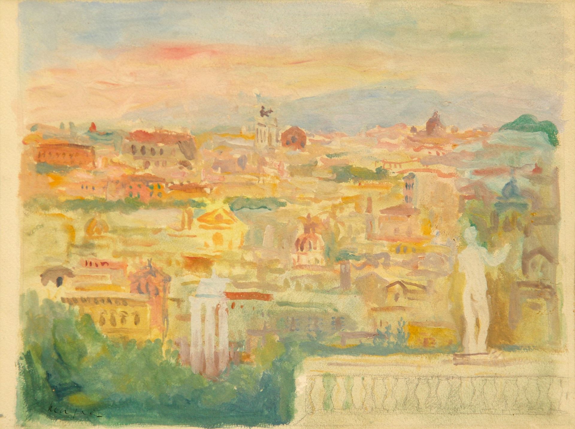 Mario MAFAI Paesaggio di Roma , acuarela sobre cartón, cm. 34x41