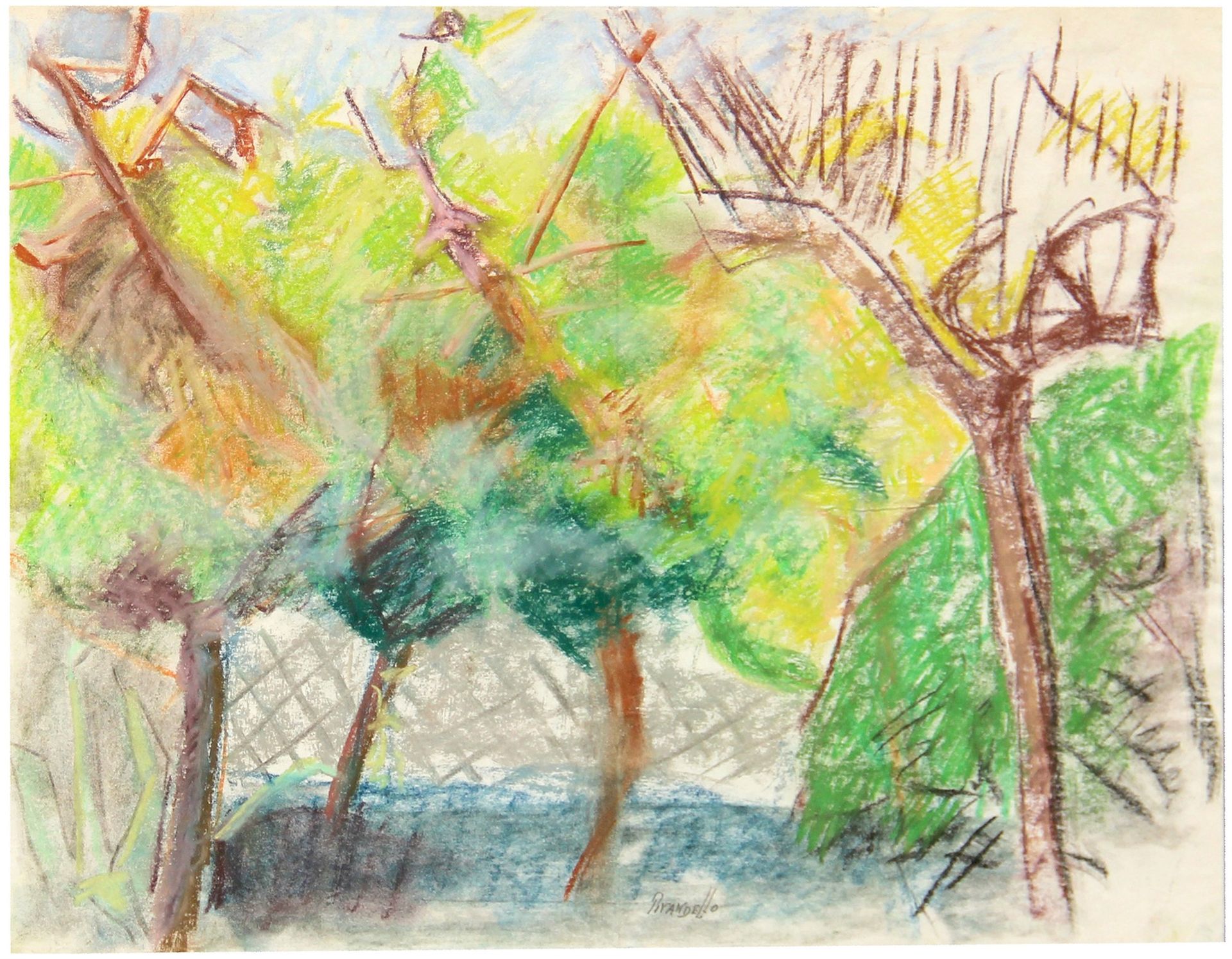 Fausto PIRANDELLO Alberi 纸上粉笔画，31x42厘米

儿子皮尔路易吉-皮兰德娄的证书，日期为1981年12月21日