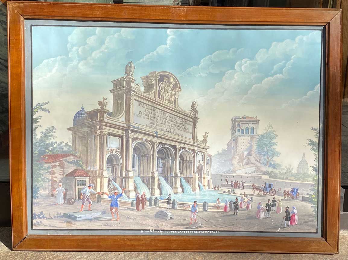 Null 19世纪初的意大利学校

罕见的一套六幅纸上水粉画，表现了罗马的景色

每个标题的中心下方

每个50 x 70厘米
