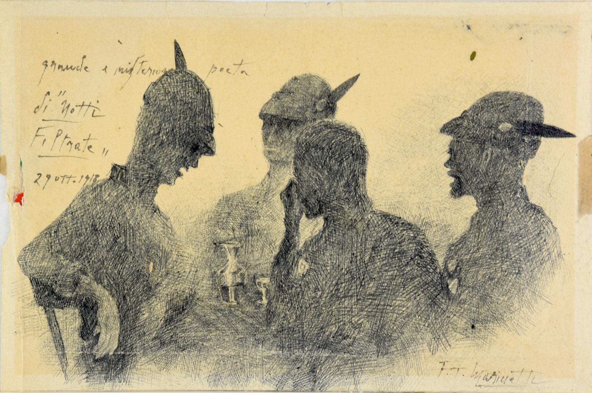 Filippo Tommaso Marinetti 菲利普-托马索-马里内蒂

伟大而神秘的诗人

钢笔画在描图纸上，14.5x22厘米

签名和日期

背面：&hellip;