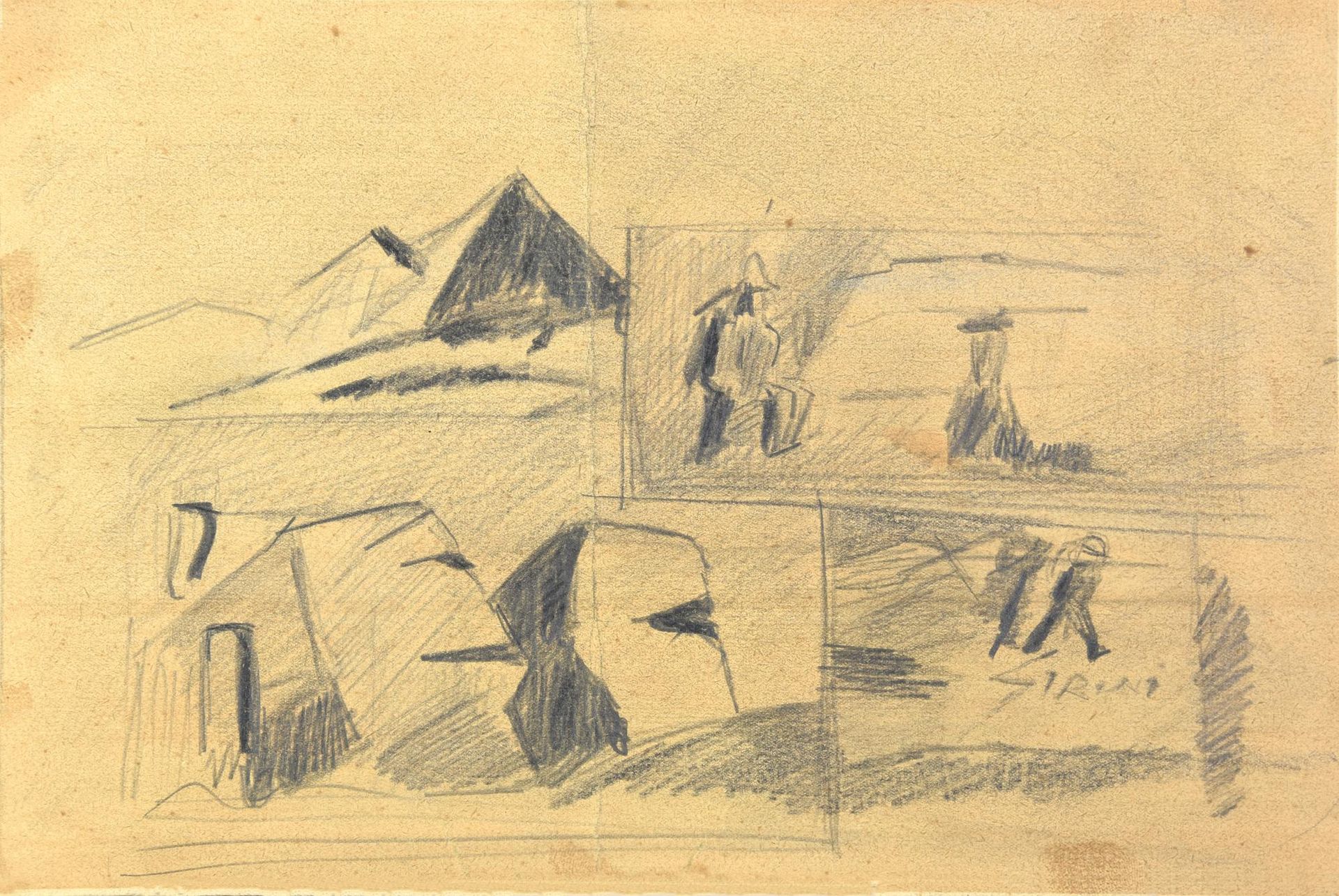 Mario Sironi Mario Sironi

构成

纸上铅笔和油性笔涂在纸板上，21.6x31.5厘米



可追溯到约1949年



作品由米兰的&hellip;